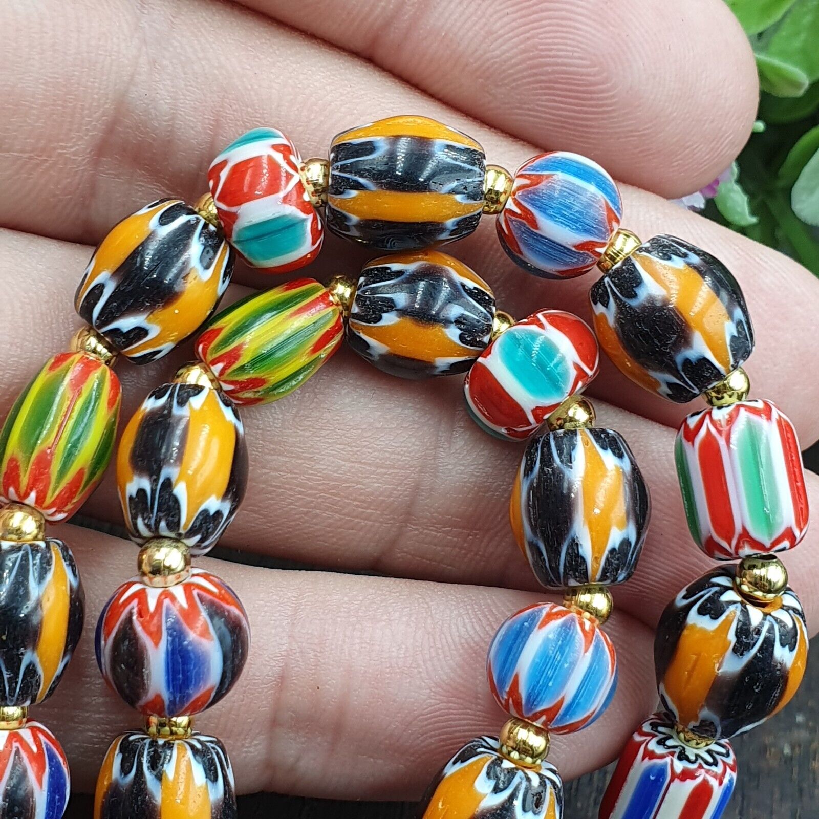 YCH-15 Venetian Inspired Chevron and red white heart Beads Necklace