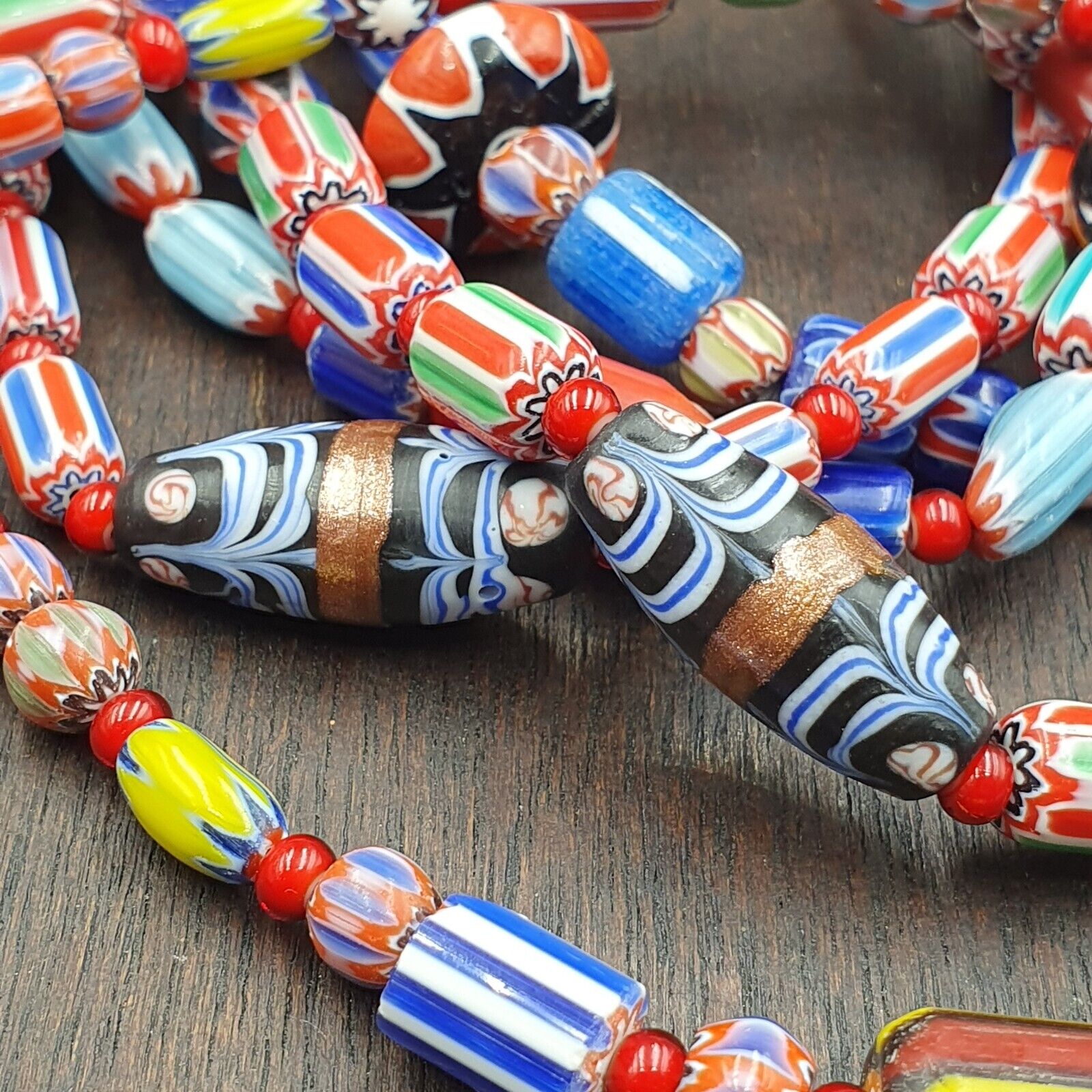 Wholesale 5 pcs Vintage Chevron and White Heart Venetian Glass Beads Necklace