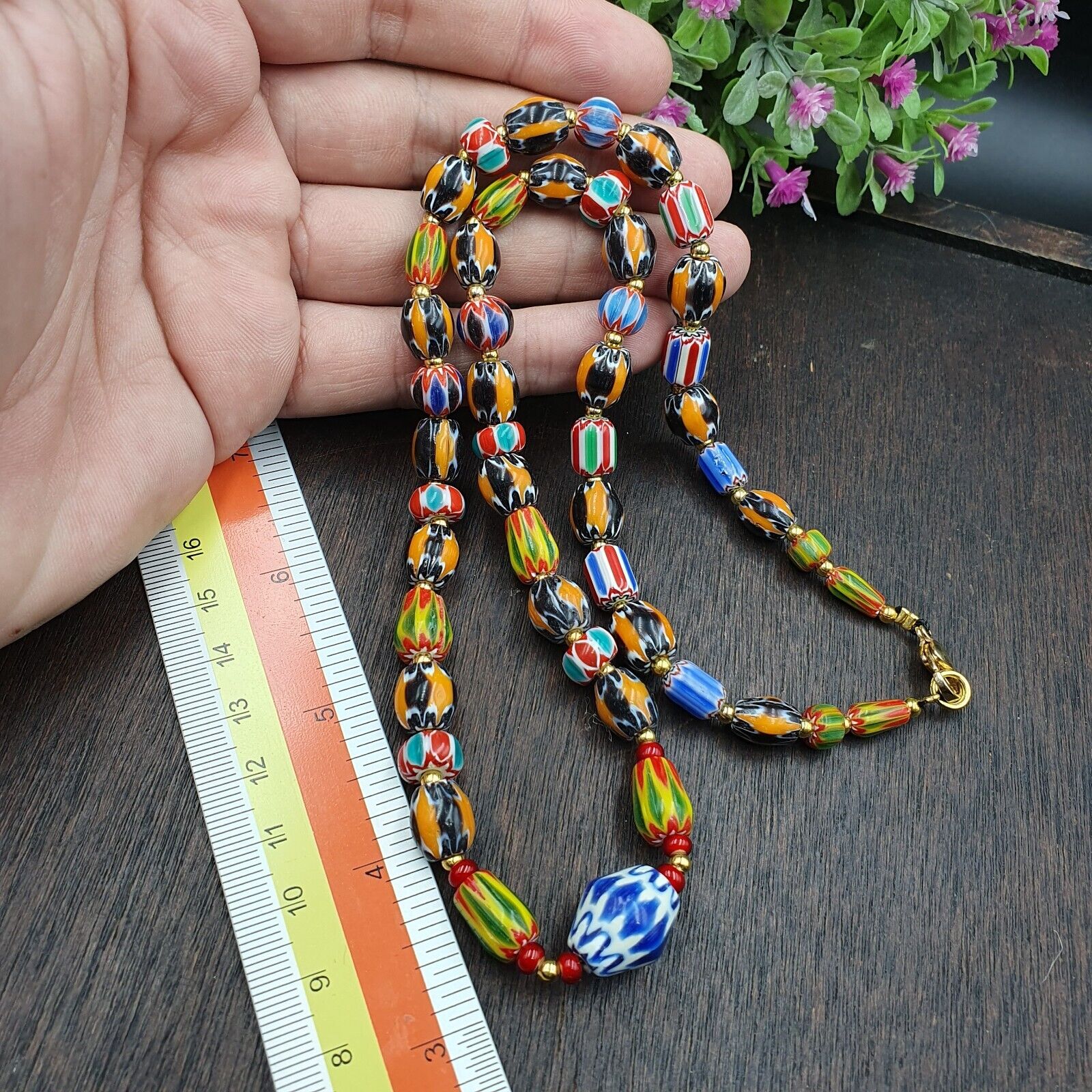 YCH-15 Venetian Inspired Chevron and red white heart Beads Necklace