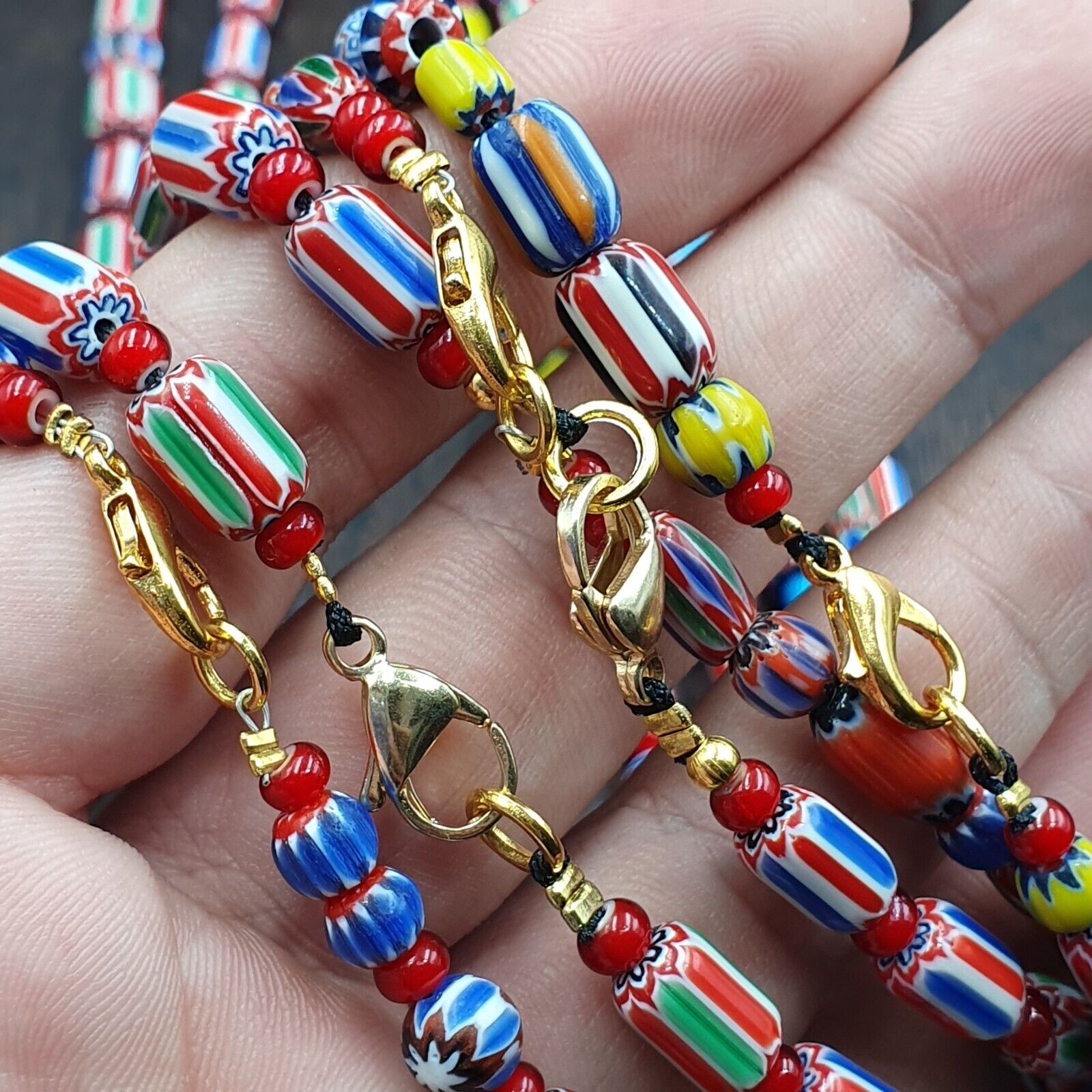 Wholesale 5 pcs Vintage Chevron and White Heart Venetian Glass Beads Necklace