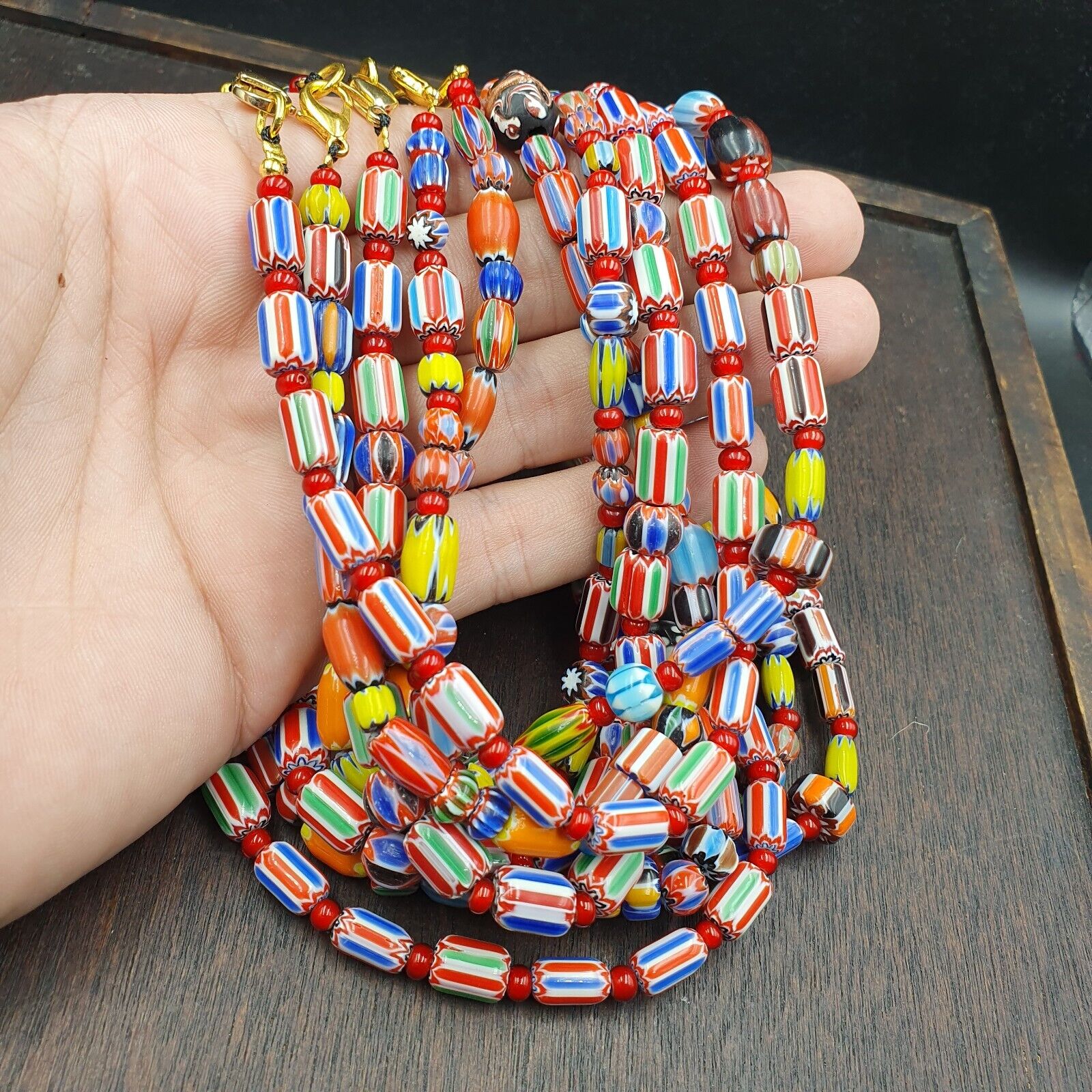 Wholesale 5 pcs Vintage Chevron and White Heart Venetian Glass Beads Necklace