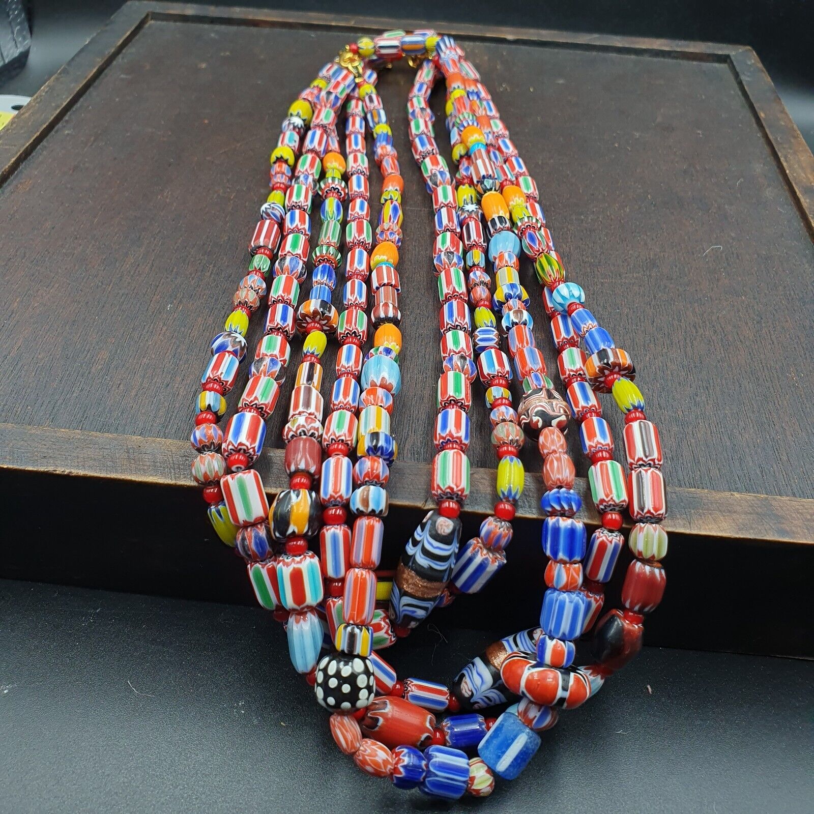 Wholesale 5 pcs Vintage Chevron and White Heart Venetian Glass Beads Necklace