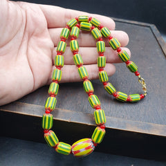 YCH-13 Venetian Inspired Chevron and 4.5mm Red White Heart  Beads Necklace