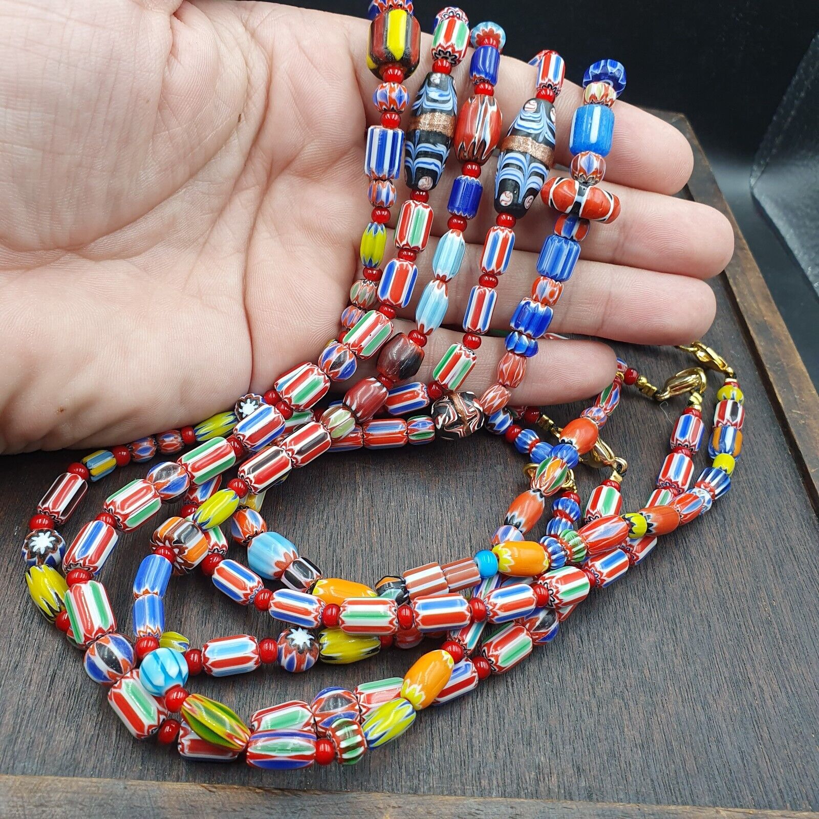 Wholesale 5 pcs Vintage Chevron and White Heart Venetian Glass Beads Necklace