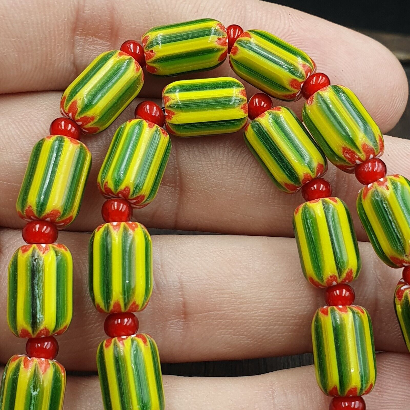 YCH-13 Venetian Inspired Chevron and 4.5mm Red White Heart  Beads Necklace