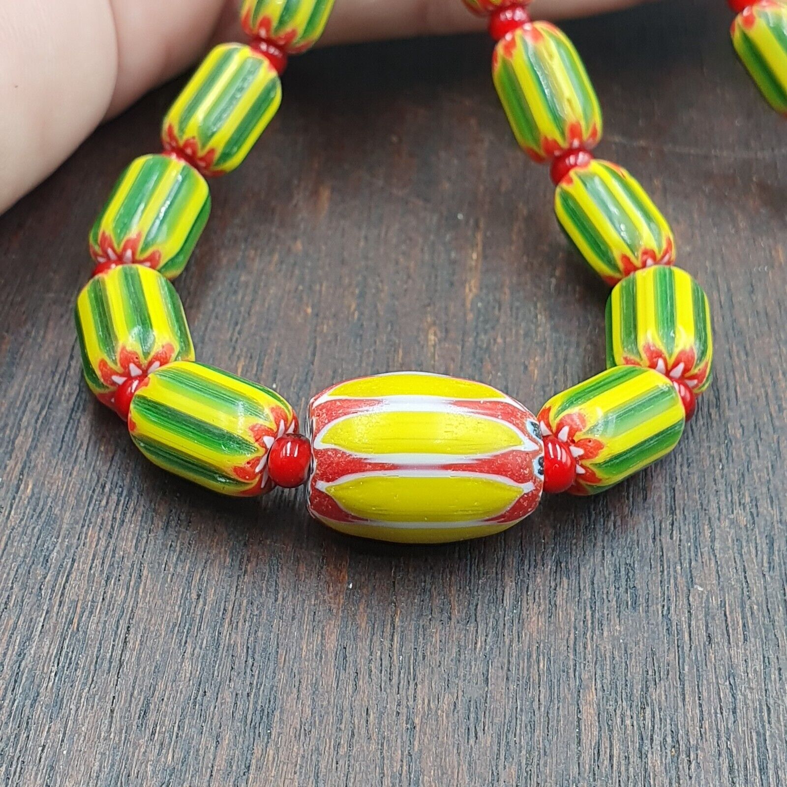 YCH-13 Venetian Inspired Chevron and 4.5mm Red White Heart  Beads Necklace