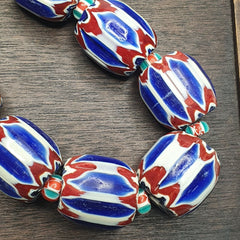 495g Venetian inspired African Blue Glass Chevron Big Beads Necklace