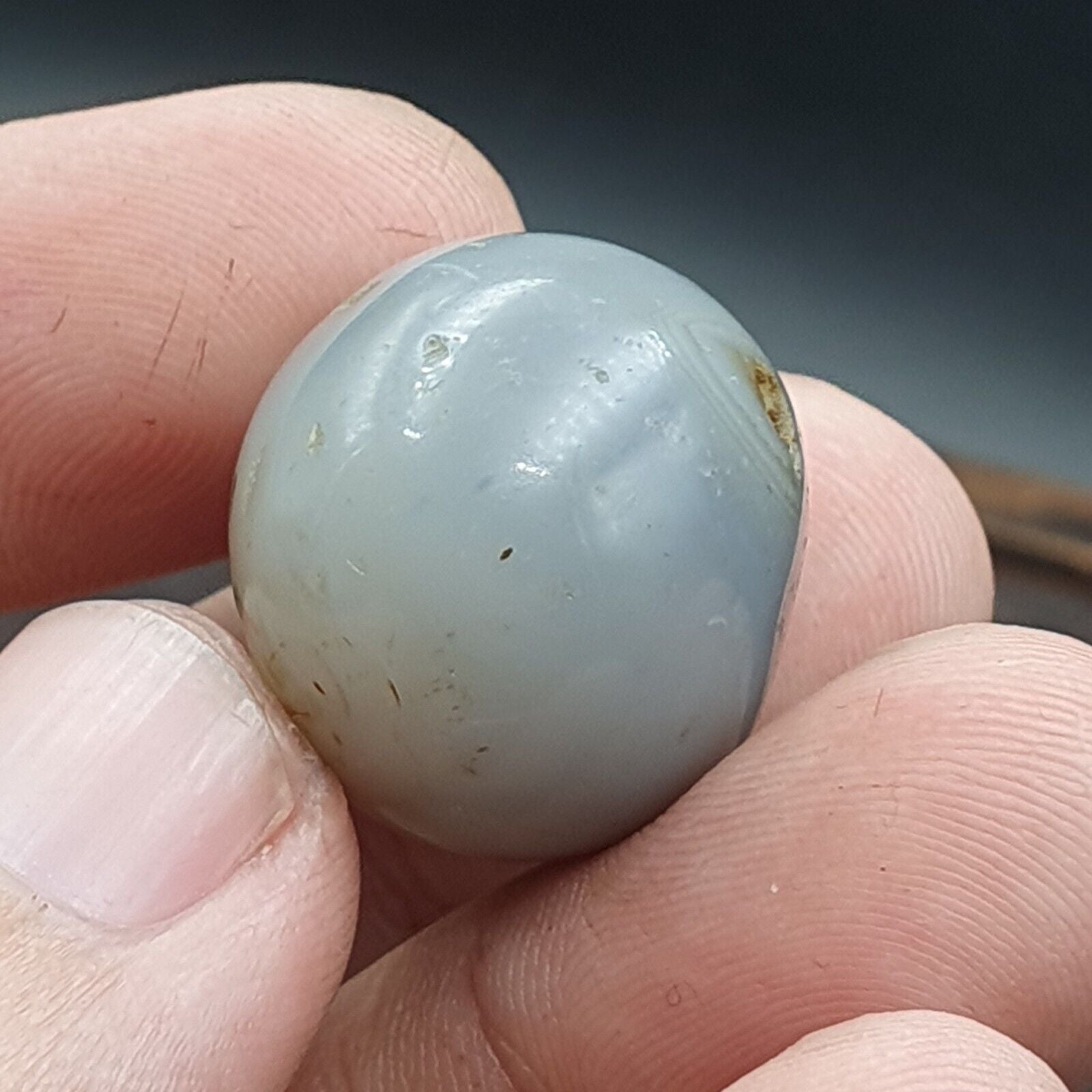 Antique Tibetan Gray Agate Bead: A Rare Gem from the Past 22x20 mm ET-8