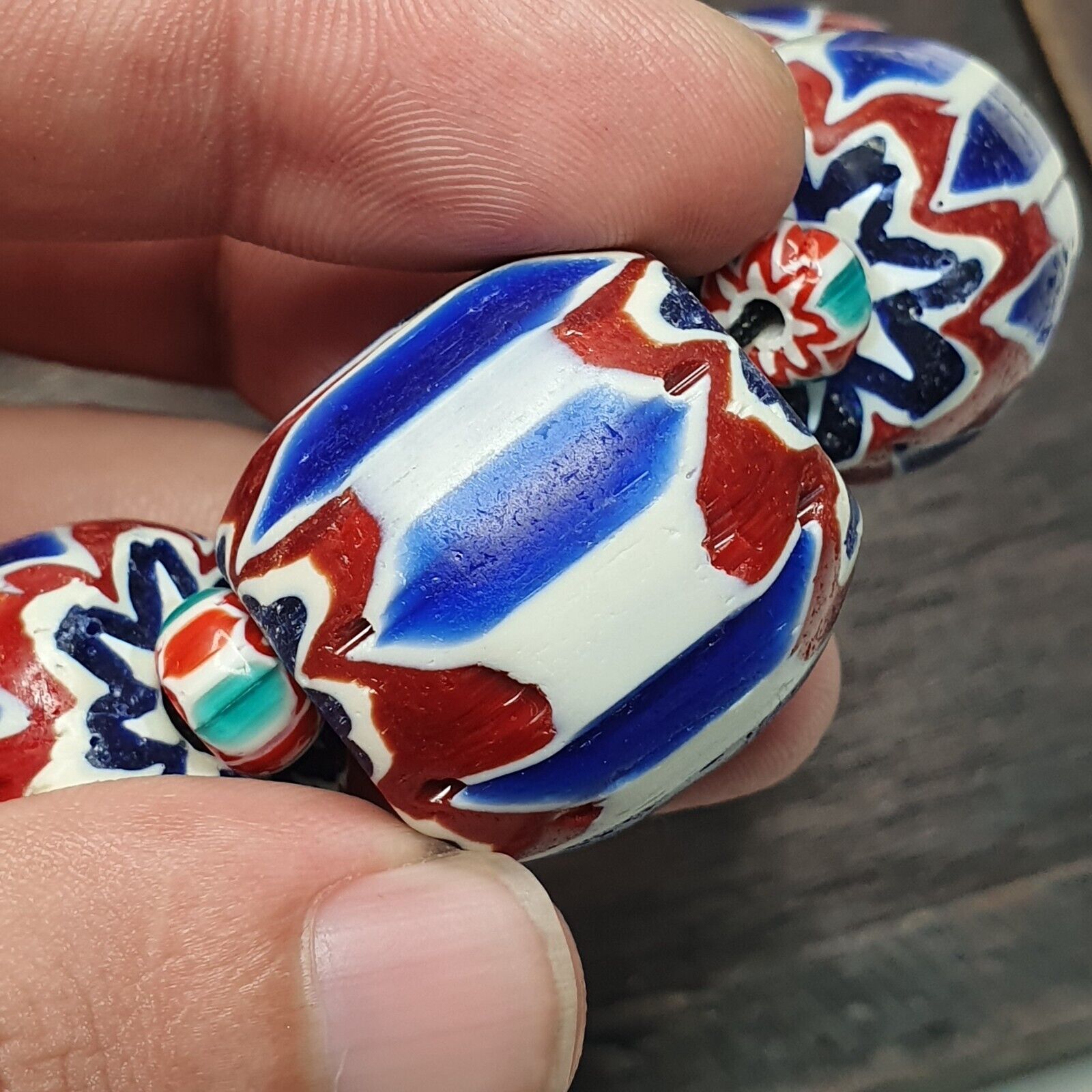 495g Venetian inspired African Blue Glass Chevron Big Beads Necklace