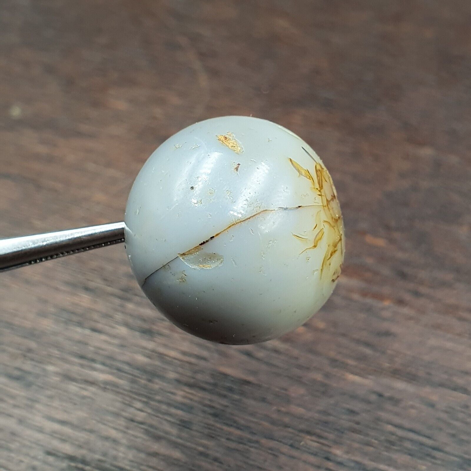 Antique Tibetan Gray Agate Bead: A Rare Gem from the Past 22x20 mm ET-8