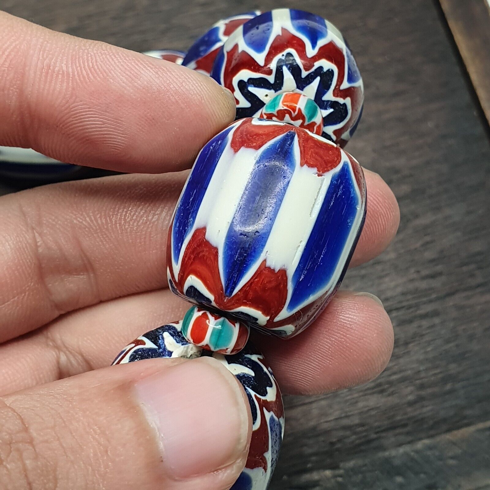 495g Venetian inspired African Blue Glass Chevron Big Beads Necklace