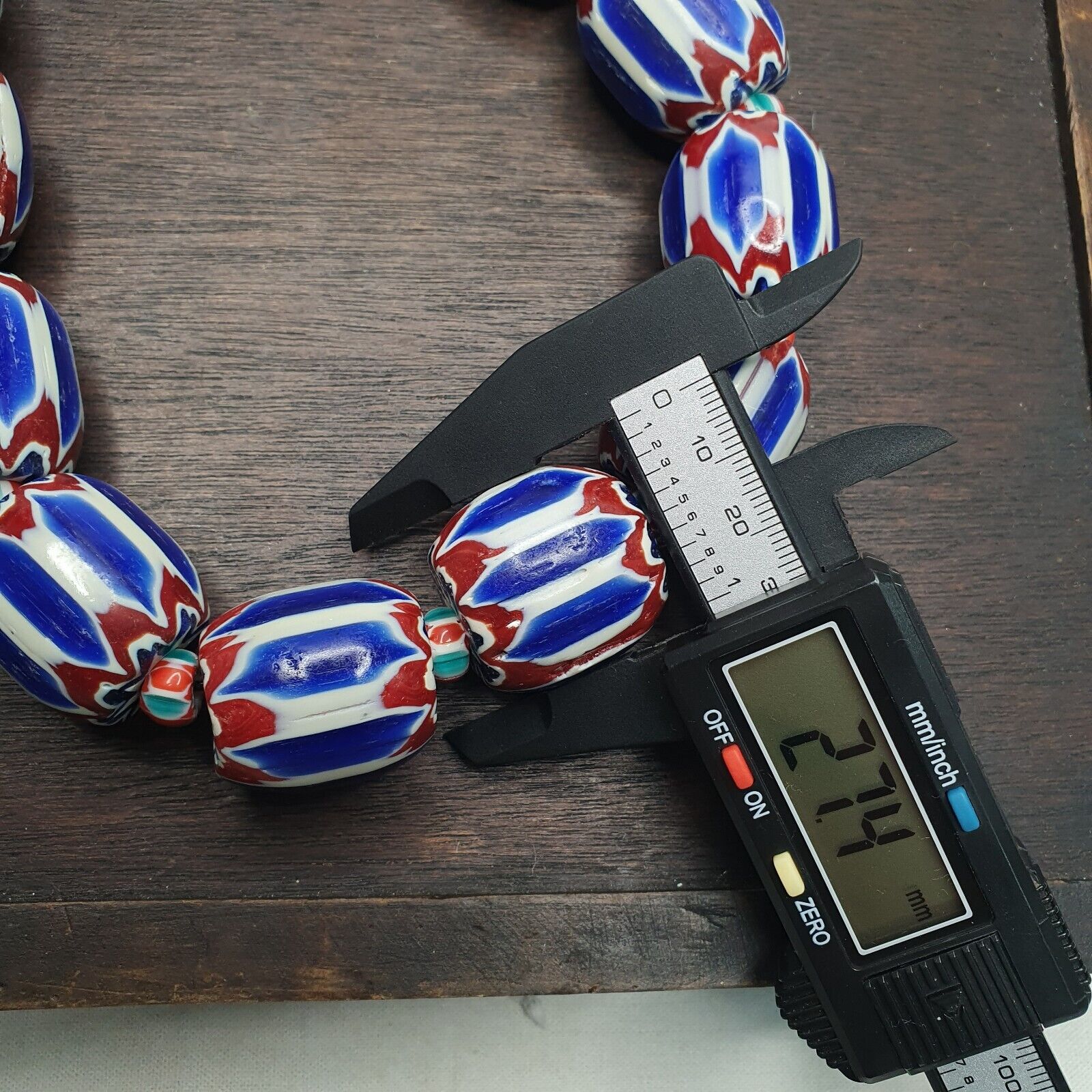 495g Venetian inspired African Blue Glass Chevron Big Beads Necklace