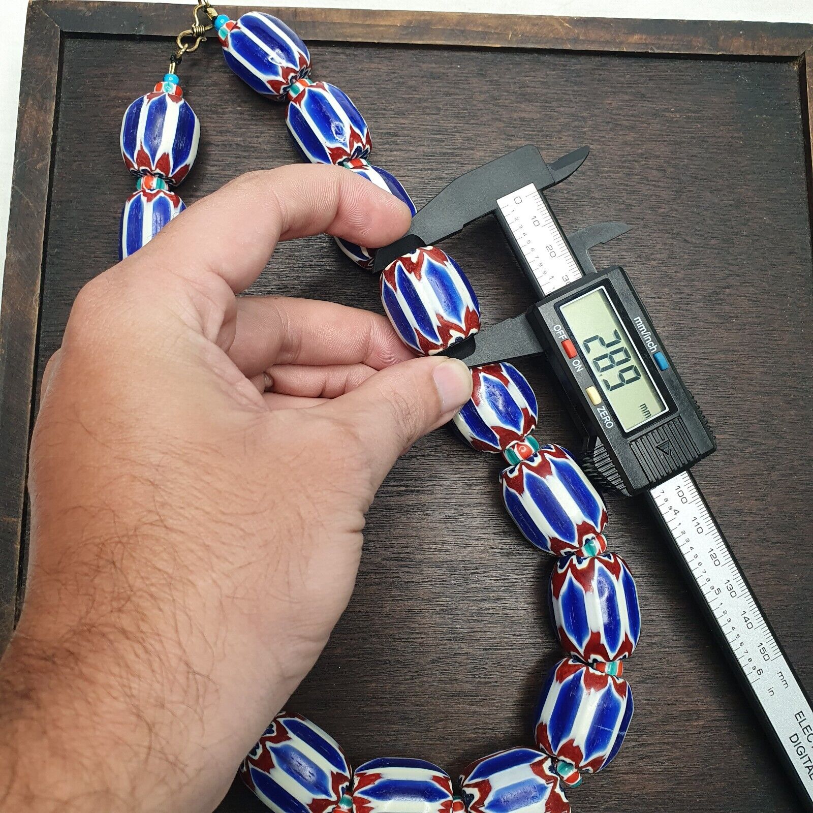 495g Venetian inspired African Blue Glass Chevron Big Beads Necklace