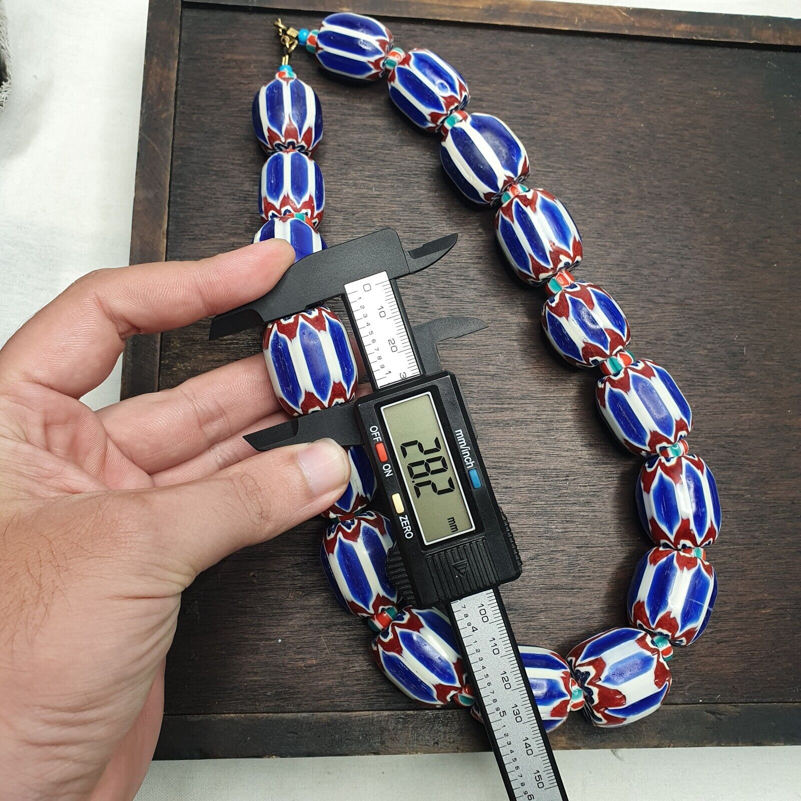 495g Venetian inspired African Blue Glass Chevron Big Beads Necklace