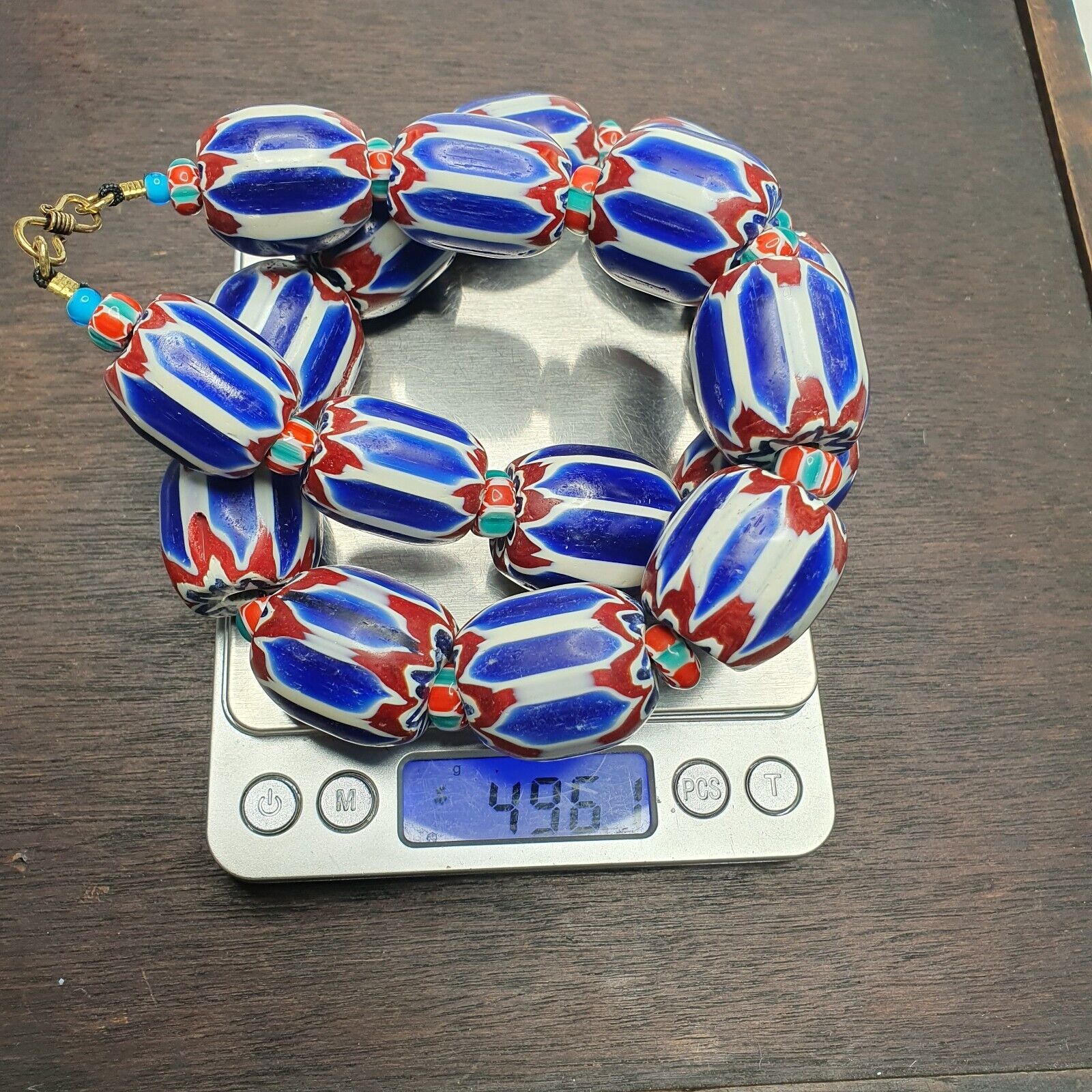 495g Venetian inspired African Blue Glass Chevron Big Beads Necklace