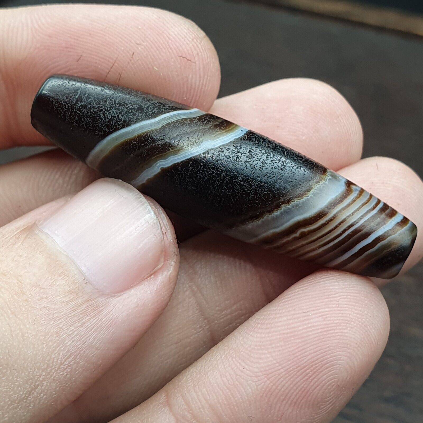 Antique Old Yemeni Agate Natural Rare pattern Banded Agate Bead 47.4mm BD-132