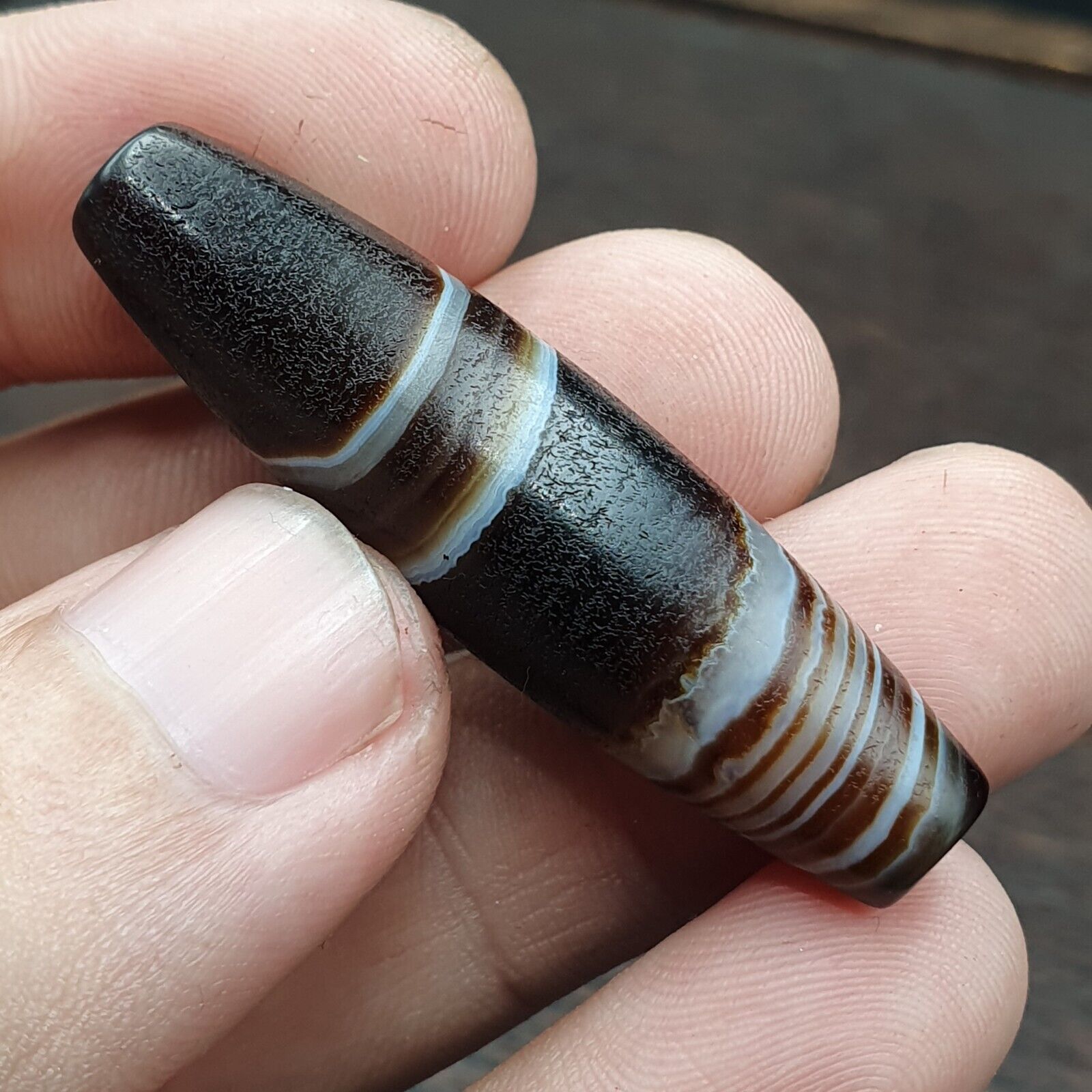 Antique Old Yemeni Agate Natural Rare pattern Banded Agate Bead 47.4mm BD-132