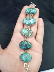 BIG MEN'S VINTAGE Natural Spiderweb USA Turquoise 925 STERLING SILVER BRACELET
