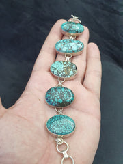 BIG MEN'S VINTAGE Natural Spiderweb USA Turquoise 925 STERLING SILVER BRACELET