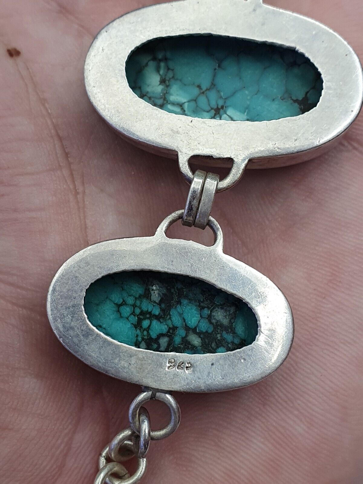 BIG MEN'S VINTAGE Natural Spiderweb USA Turquoise 925 STERLING SILVER BRACELET