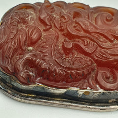 Tibetan Vintage Natural Red Carving Agate Dragon Figurine 925 Silver Pendant