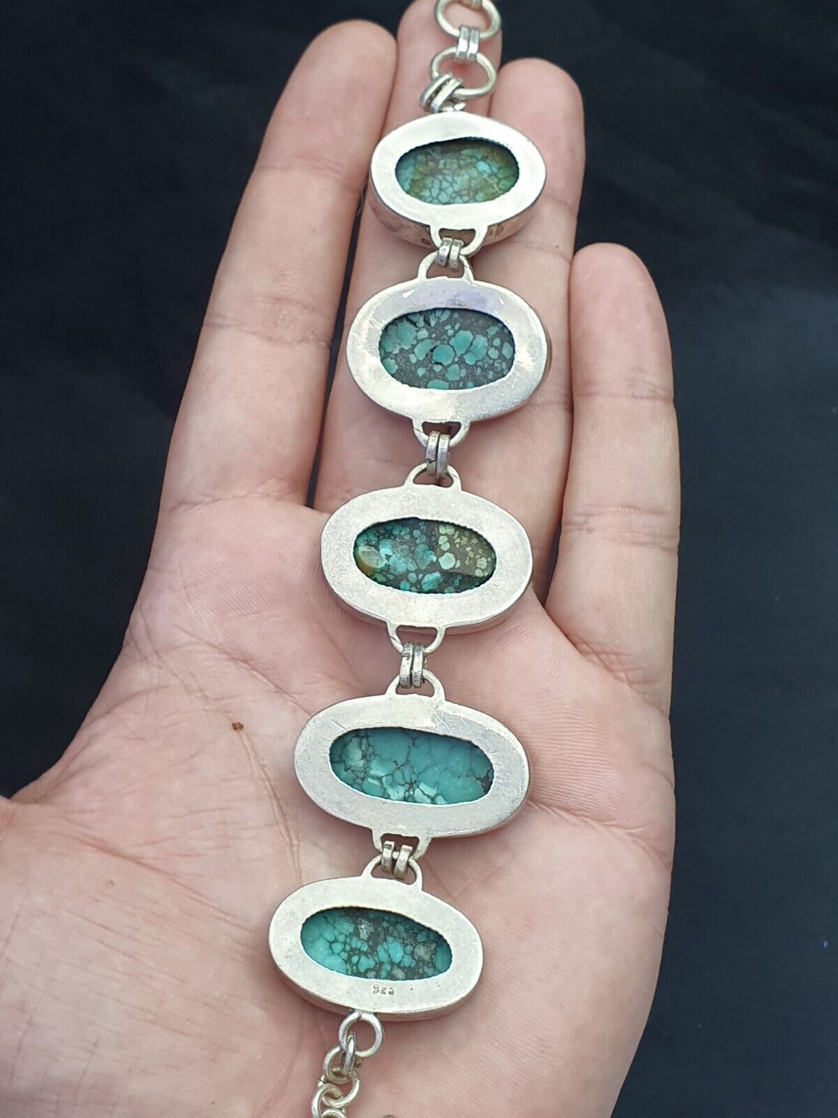 BIG MEN'S VINTAGE Natural Spiderweb USA Turquoise 925 STERLING SILVER BRACELET