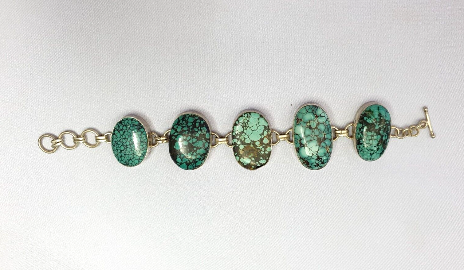 BIG MEN'S VINTAGE Natural Spiderweb USA Turquoise 925 STERLING SILVER BRACELET