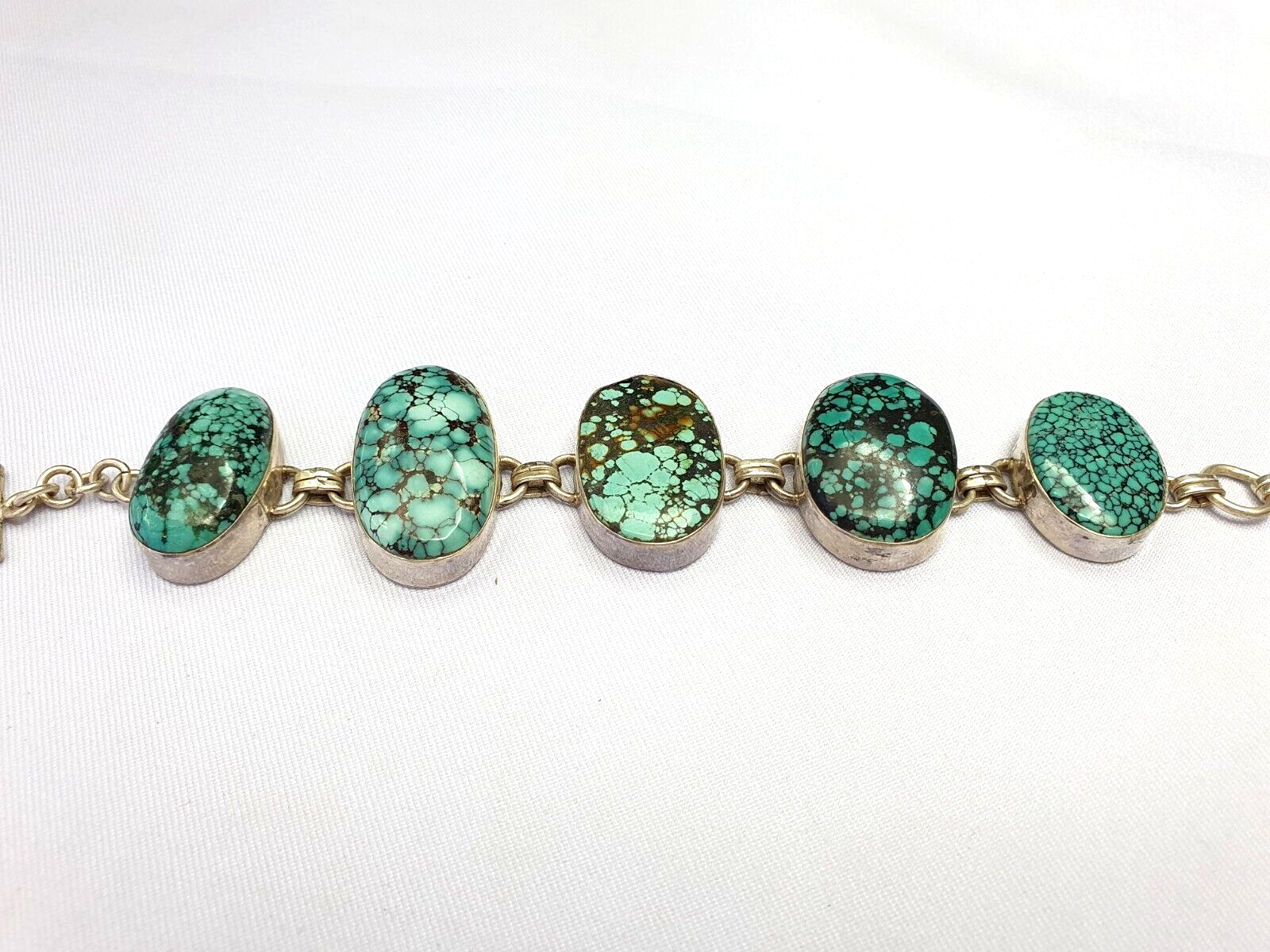 BIG MEN'S VINTAGE Natural Spiderweb USA Turquoise 925 STERLING SILVER BRACELET