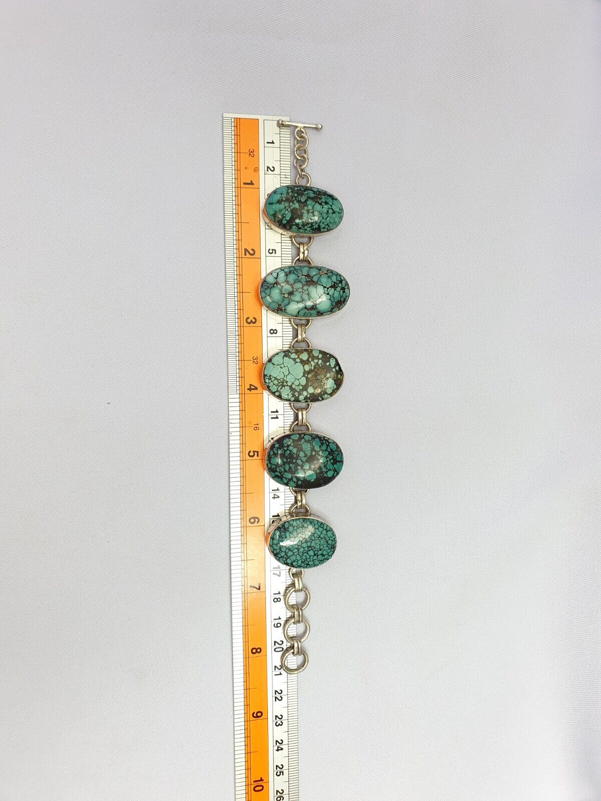 BIG MEN'S VINTAGE Natural Spiderweb USA Turquoise 925 STERLING SILVER BRACELET