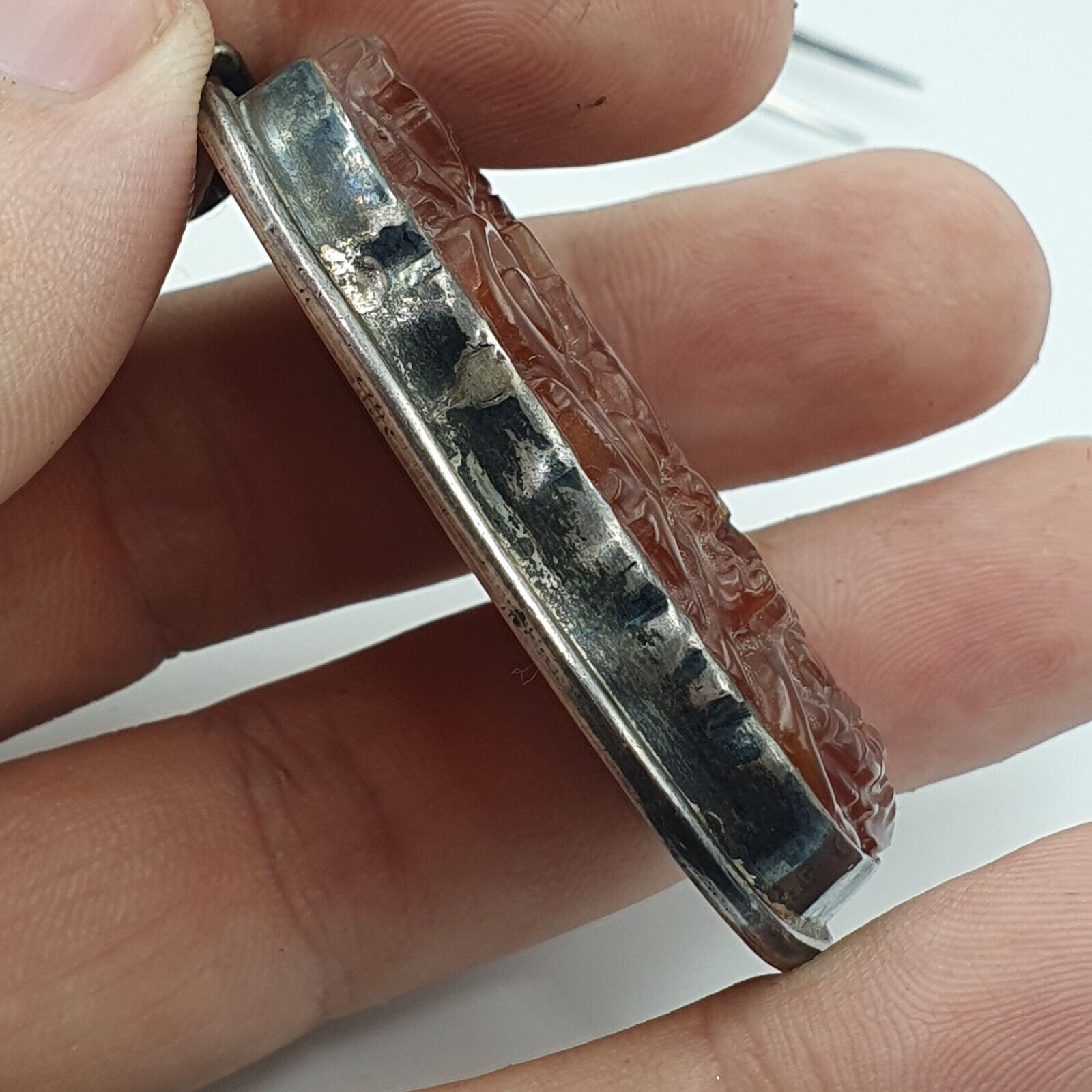 Tibetan Vintage Natural Red Carving Agate Dragon Figurine 925 Silver Pendant