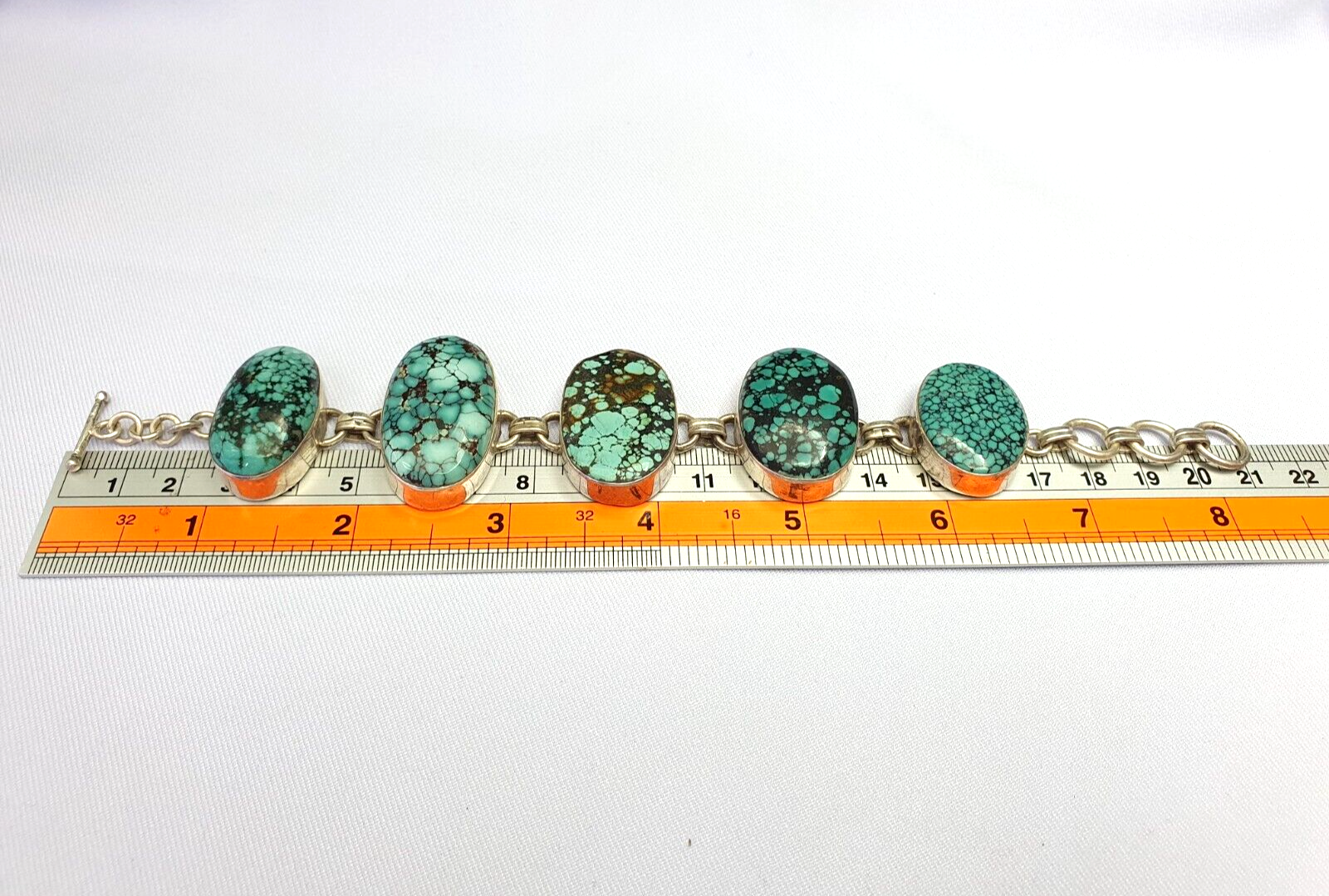 BIG MEN'S VINTAGE Natural Spiderweb USA Turquoise 925 STERLING SILVER BRACELET