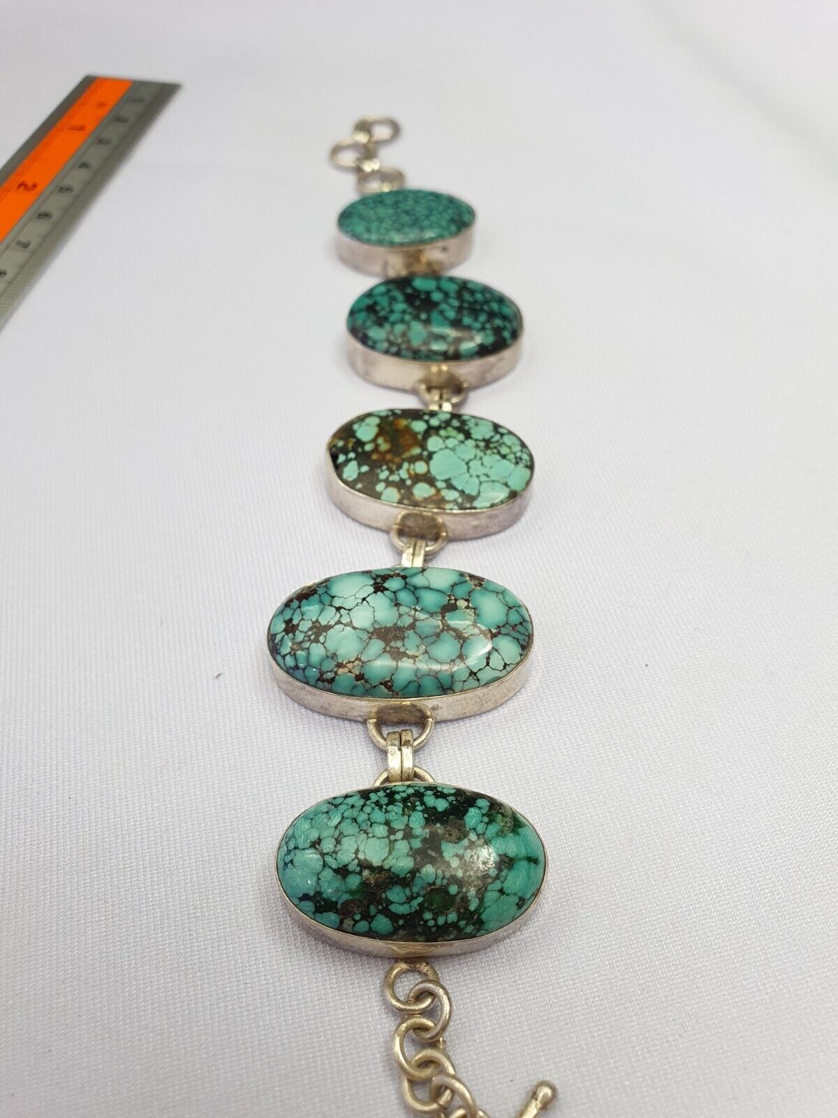 BIG MEN'S VINTAGE Natural Spiderweb USA Turquoise 925 STERLING SILVER BRACELET