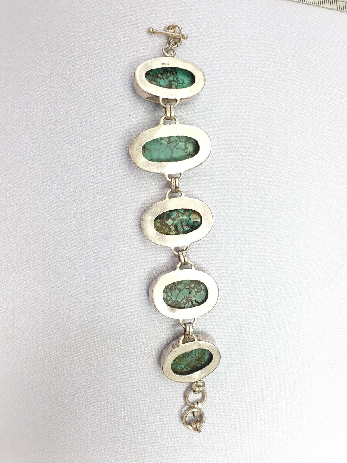 BIG MEN'S VINTAGE Natural Spiderweb USA Turquoise 925 STERLING SILVER BRACELET