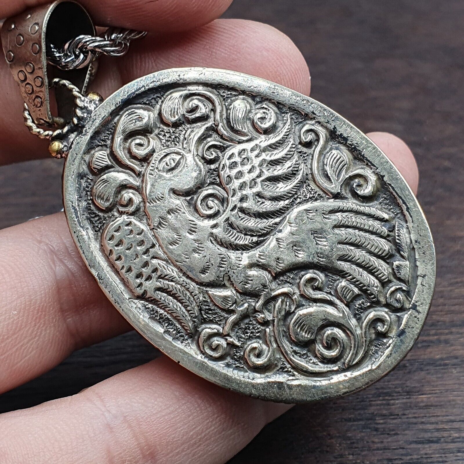 BIG MEN'S VINTAGE Natural Blue Fire Carving Labradorite Owl Figurine Necklace 3