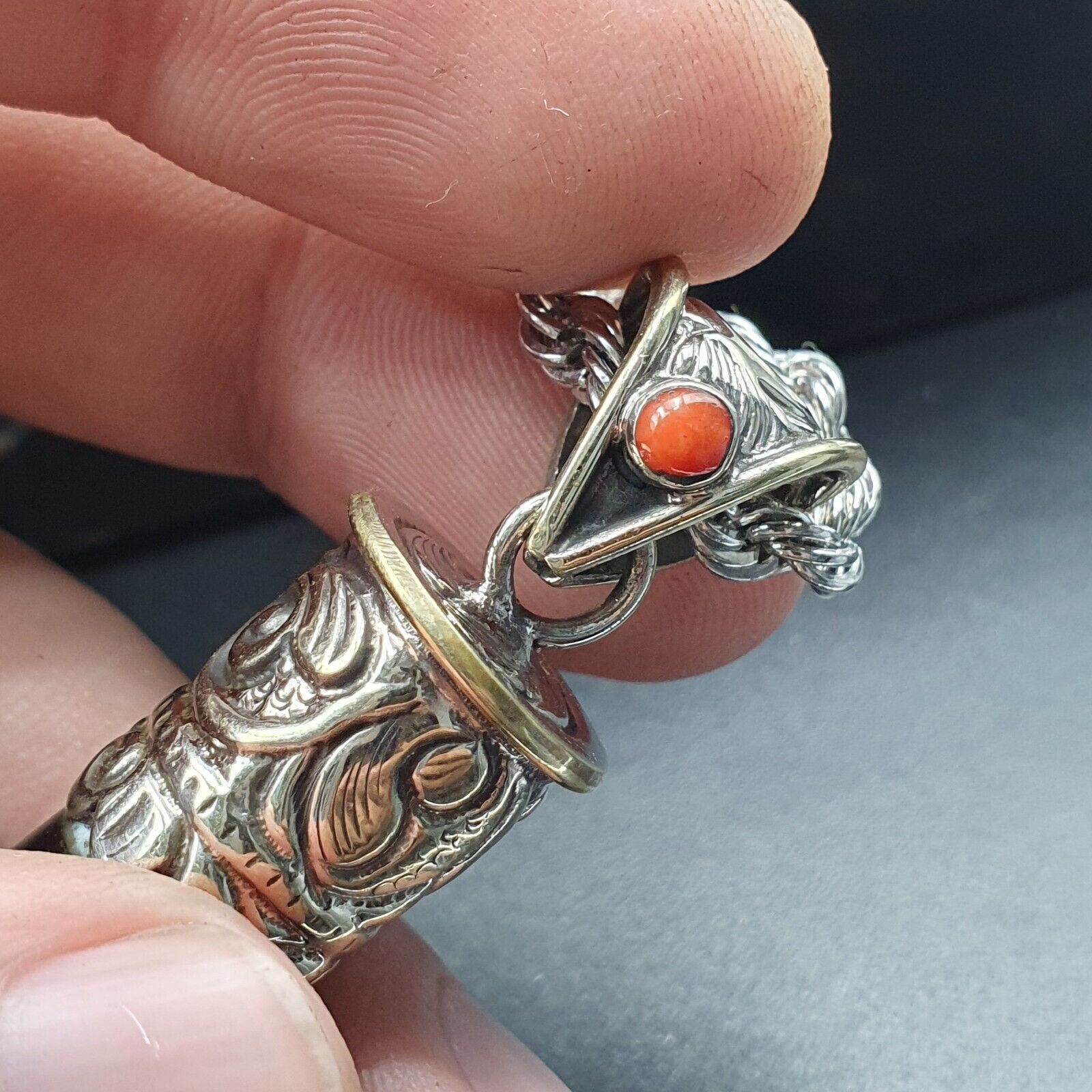 Rare 2 Stripes Tibetan Silver Nepalese Agate bead dzi pendant Necklace