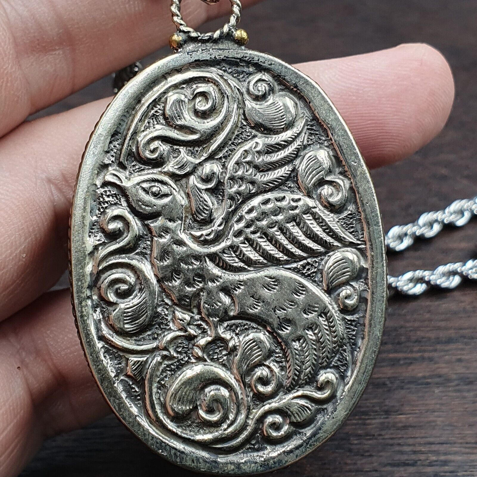 BIG MEN'S VINTAGE Natural Blue Fire Carving Labradorite Owl Figurine Necklace 2