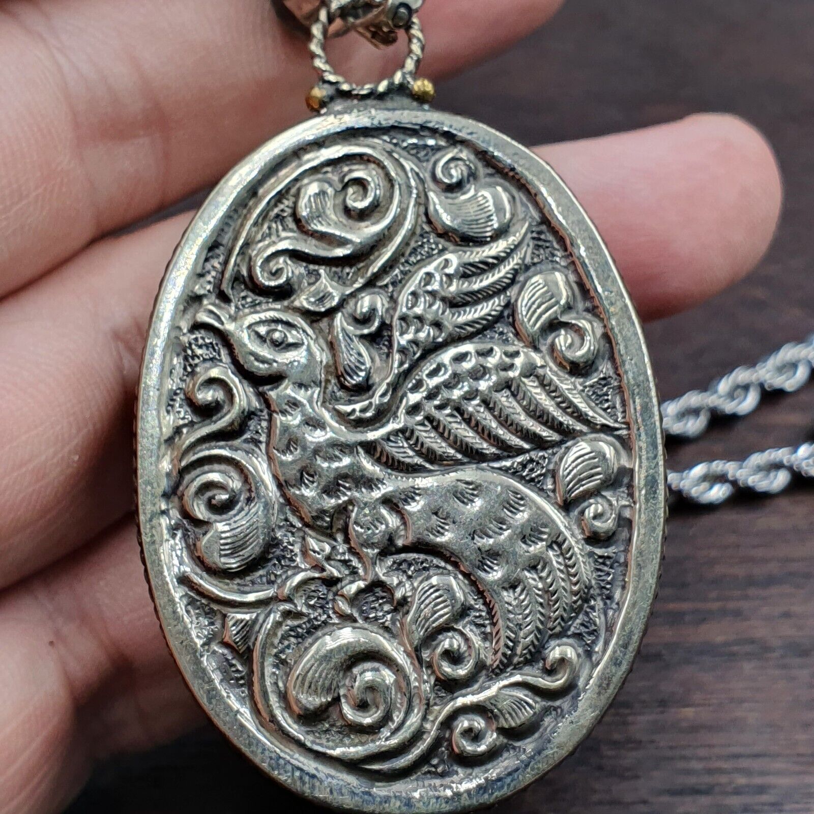 BIG MEN'S VINTAGE Natural Blue Fire Carving Labradorite Owl Figurine Necklace 2