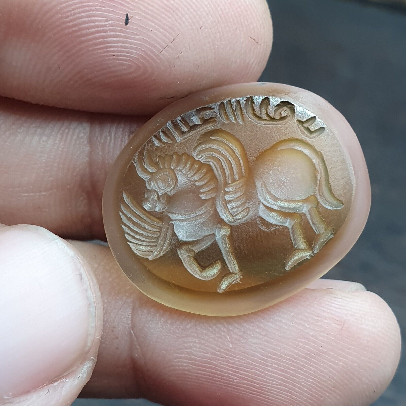 Antique AGATE SEAL BEAD Horse, Animals Intaglio Stamp Cabochon For Ring Pandent