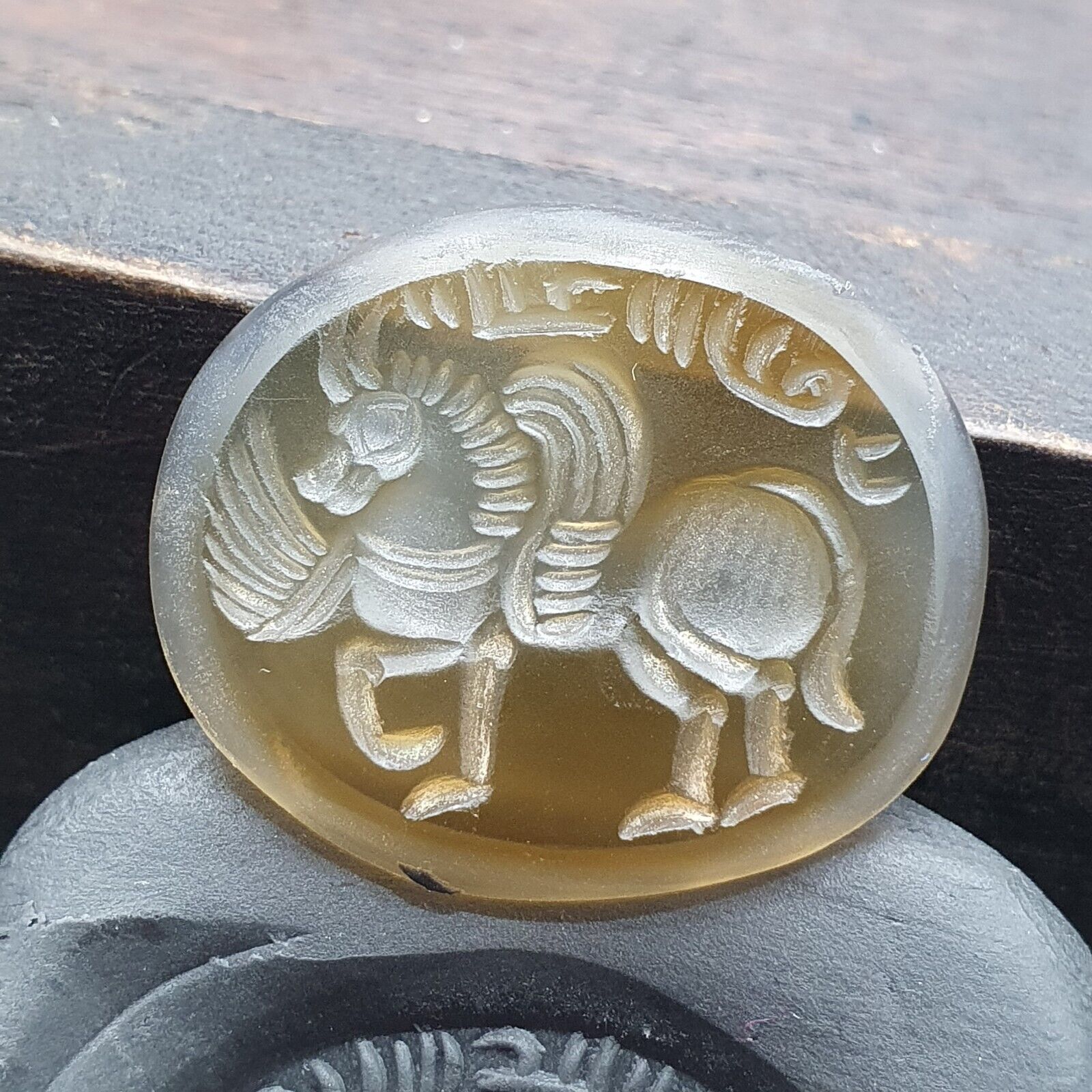 Antique AGATE SEAL BEAD Horse, Animals Intaglio Stamp Cabochon For Ring Pandent