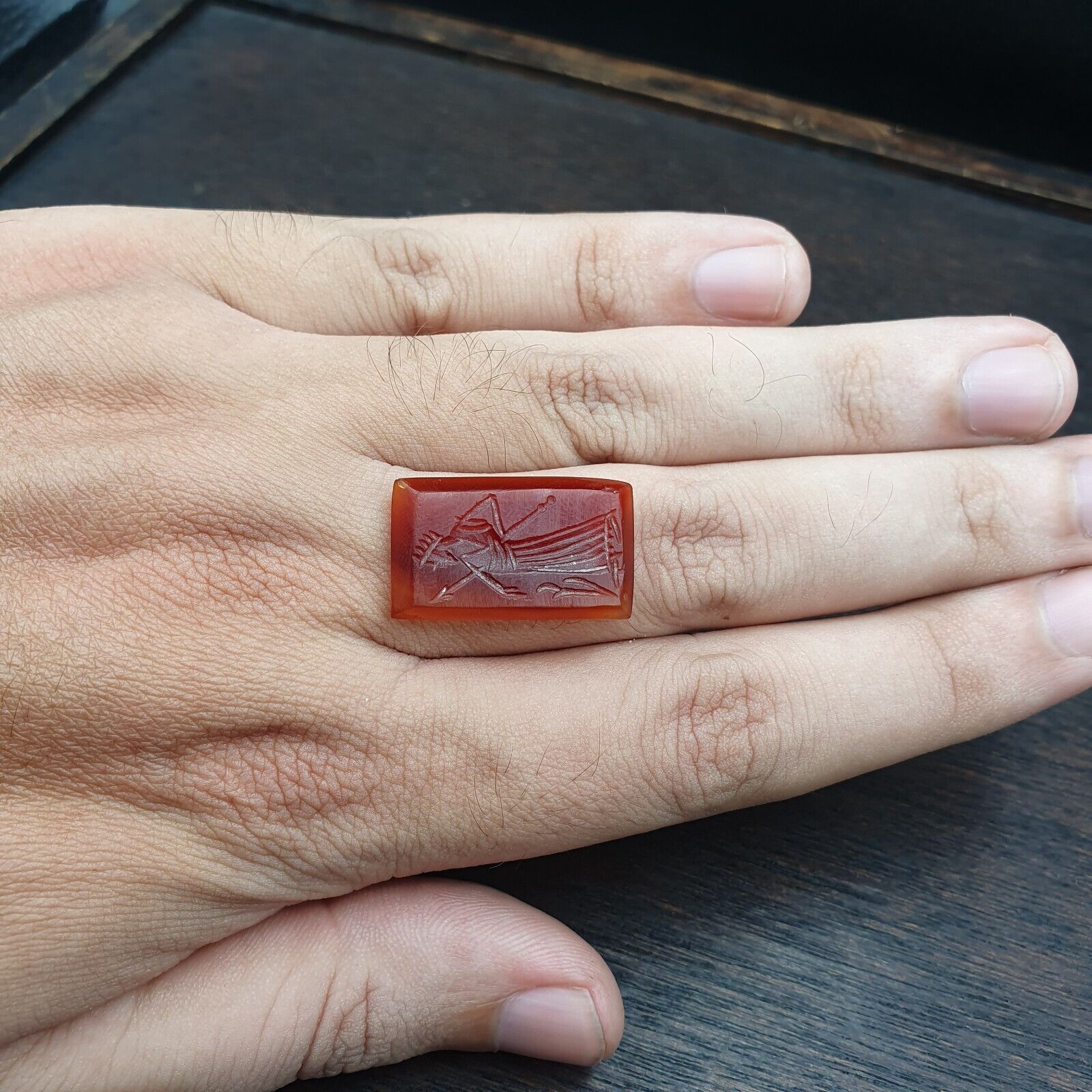 Red AGATE SEAL BEAD King Intaglio Stamp Cabochon For Ring Pandent