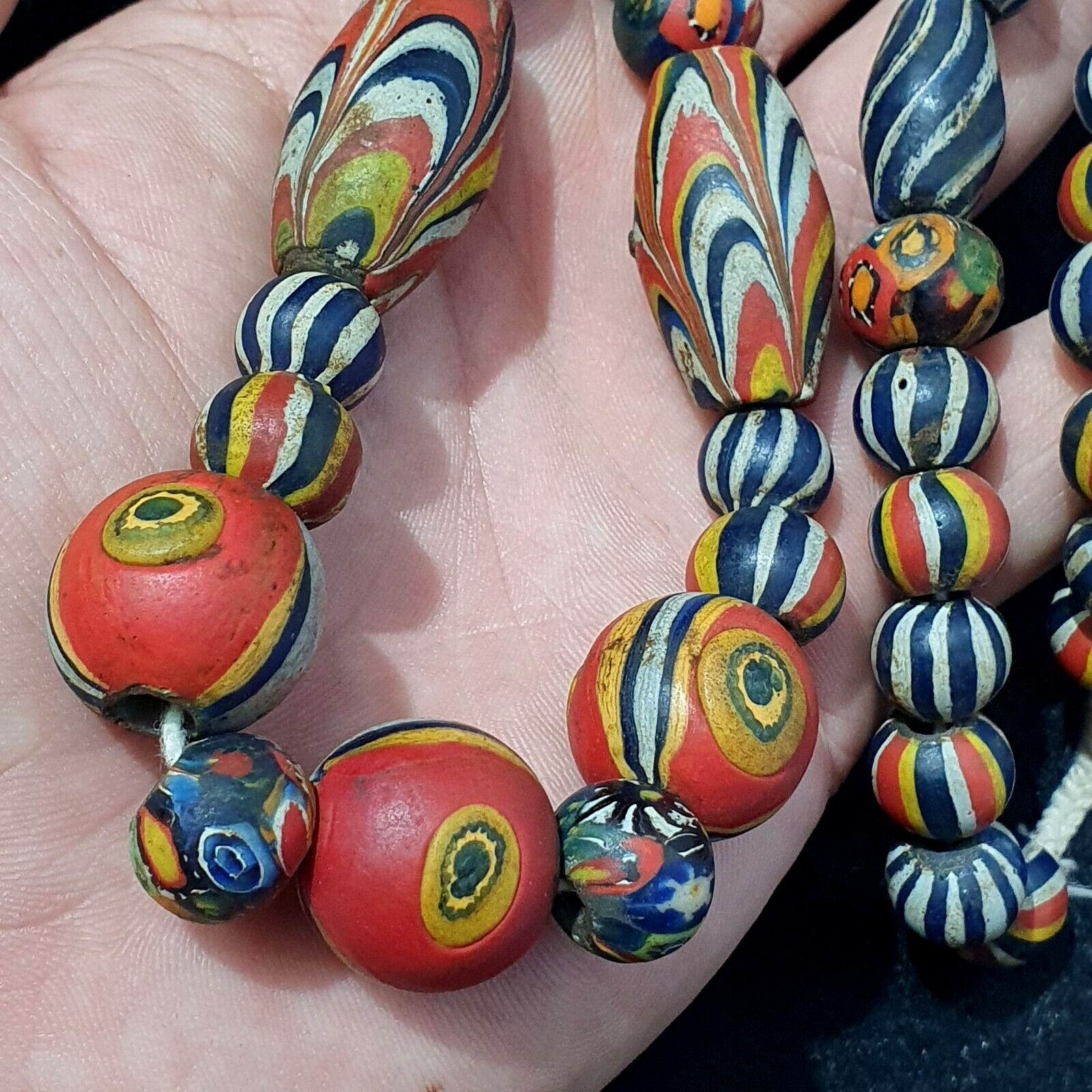 Antique Roman Style Mosaic Glass Beads Necklace