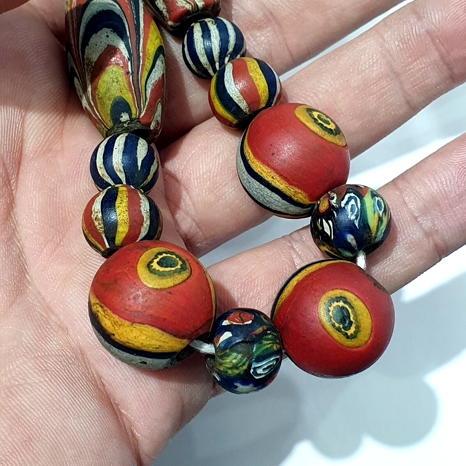 Antique Roman Style Mosaic Glass Beads Necklace
