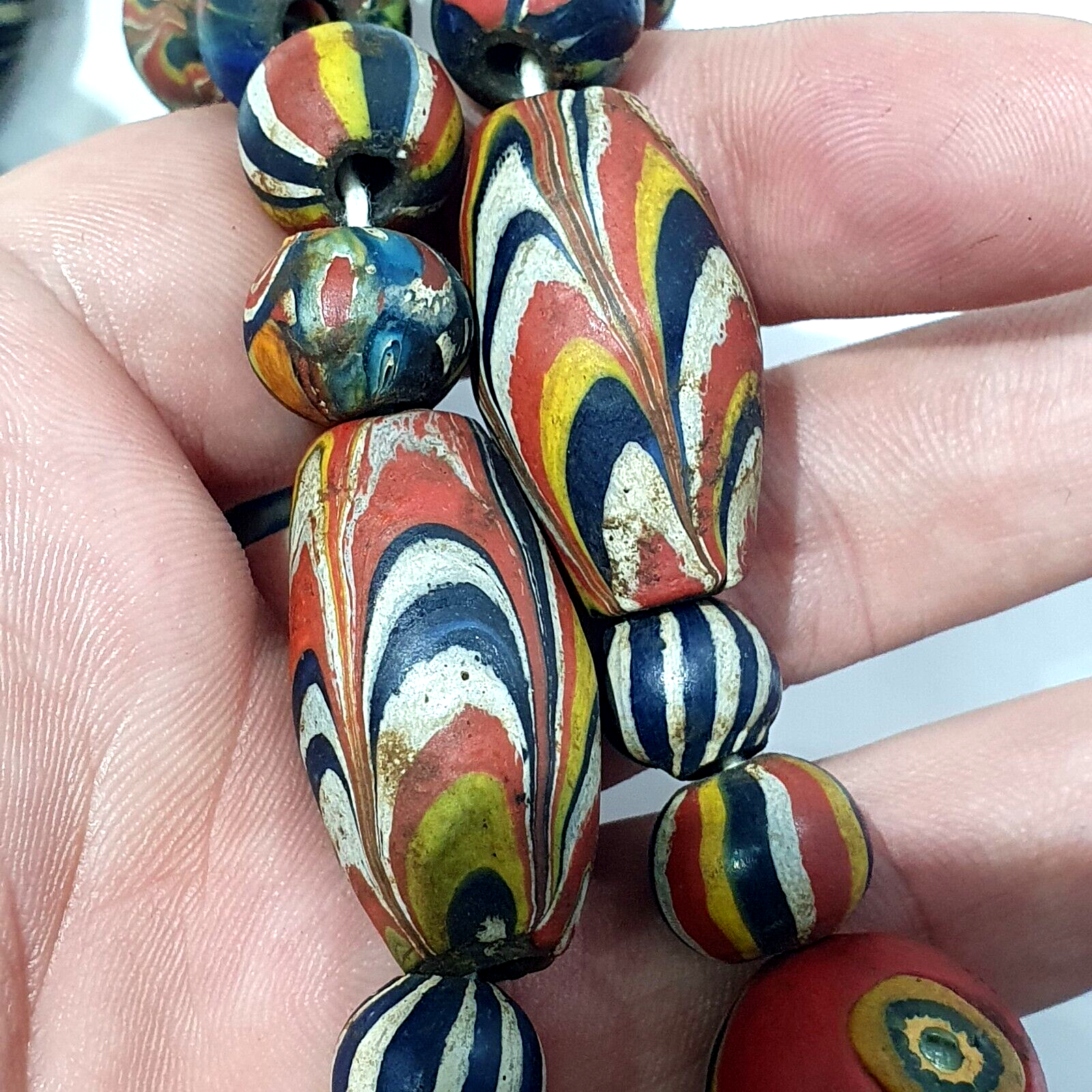 Antique Roman Style Mosaic Glass Beads Necklace