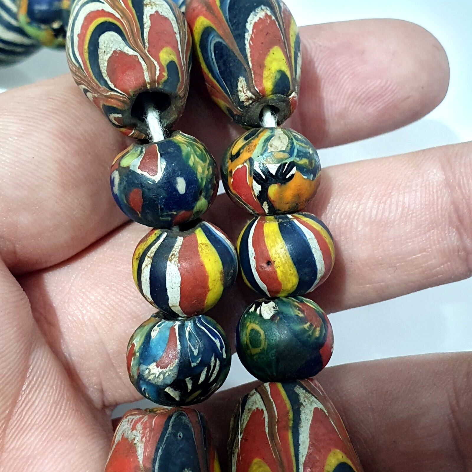 Antique Roman Style Mosaic Glass Beads Necklace