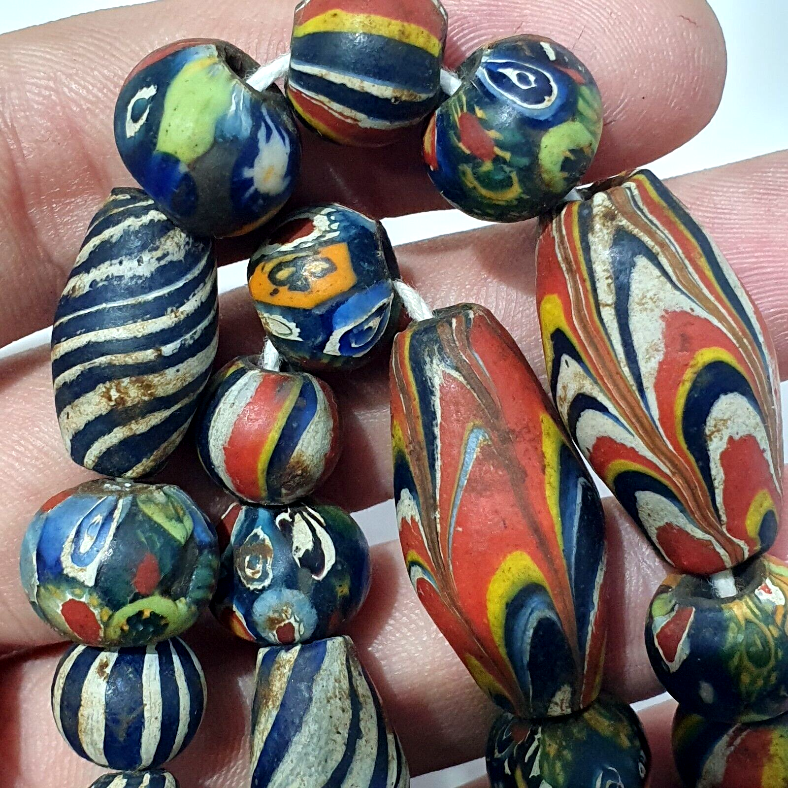 Antique Roman Style Mosaic Glass Beads Necklace