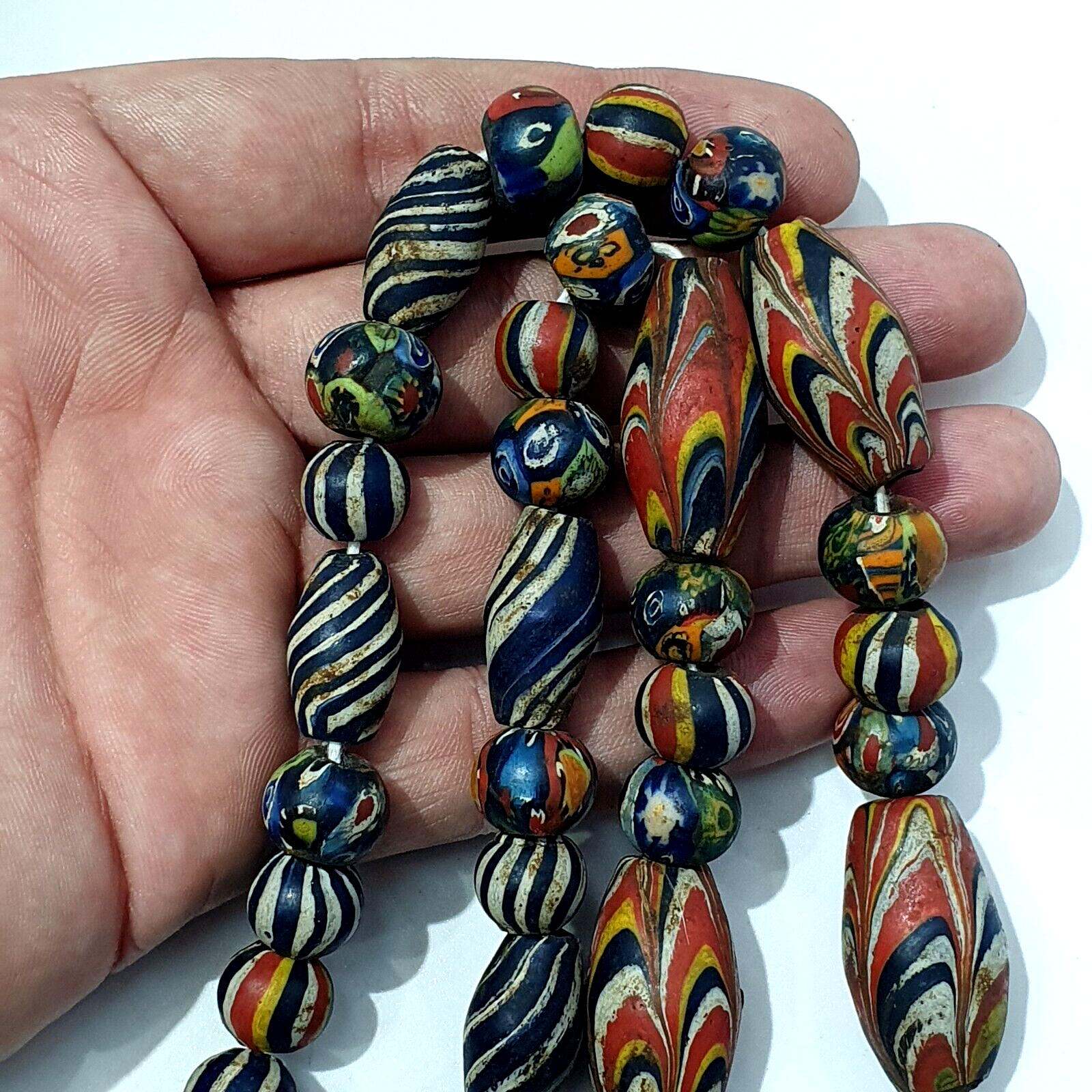 Antique Roman Style Mosaic Glass Beads Necklace