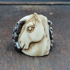 Antique Cowboy Hand carving Horse Head 925 Sterling Silver Ring