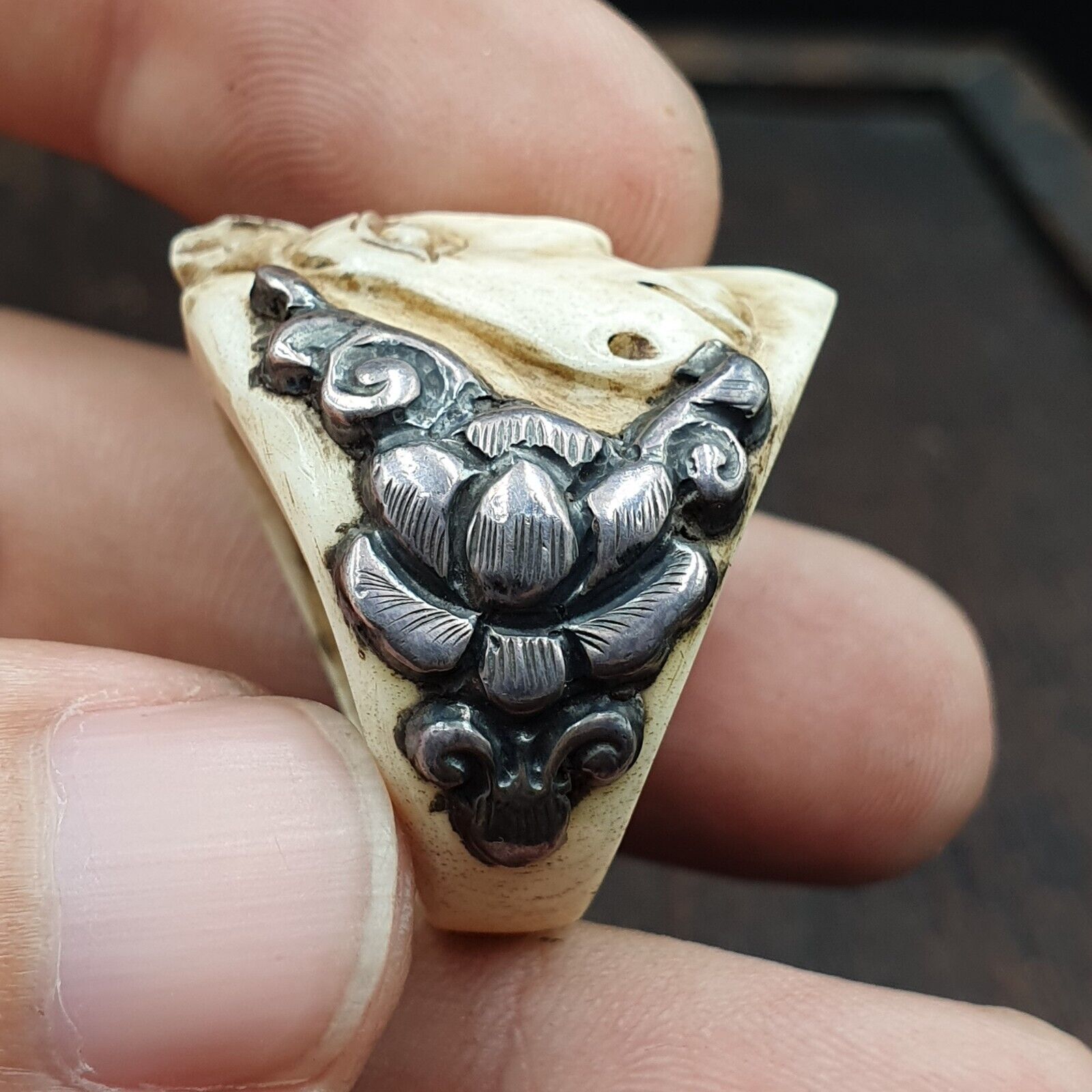 Antique Cowboy Hand carving Horse Head 925 Sterling Silver Ring