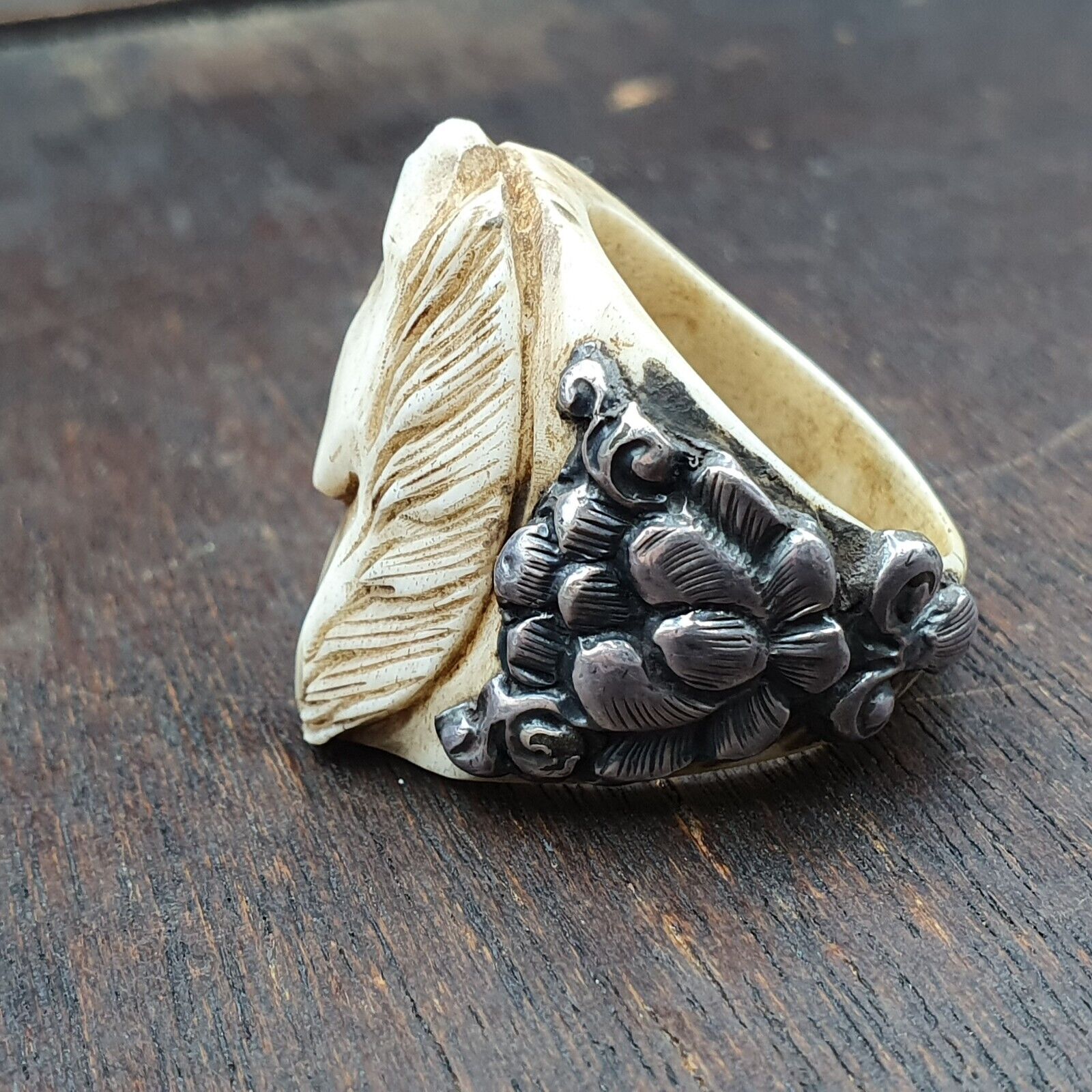 Antique Cowboy Hand carving Horse Head 925 Sterling Silver Ring