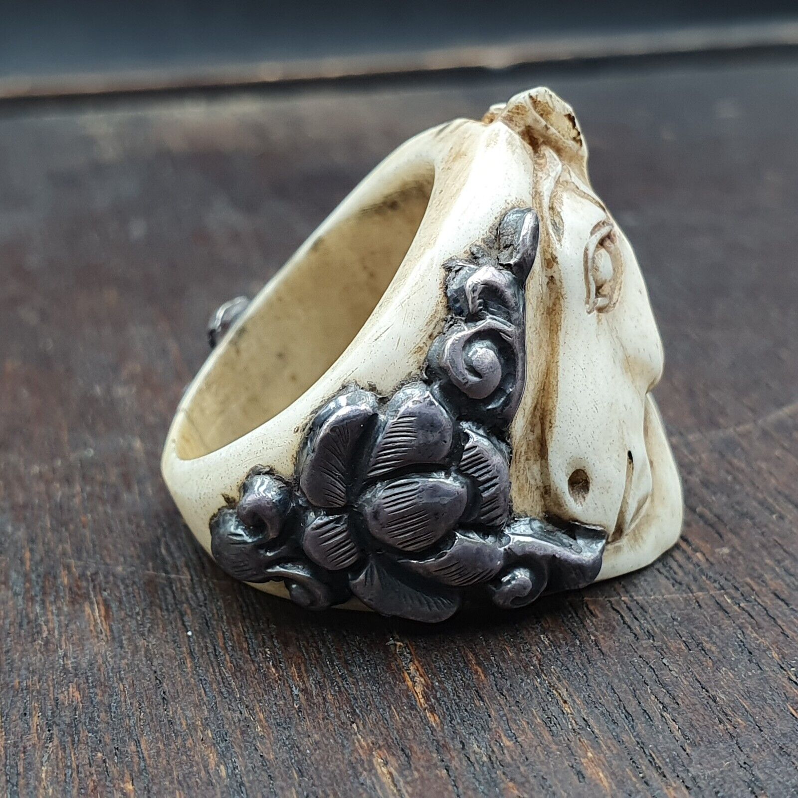 Antique Cowboy Hand carving Horse Head 925 Sterling Silver Ring
